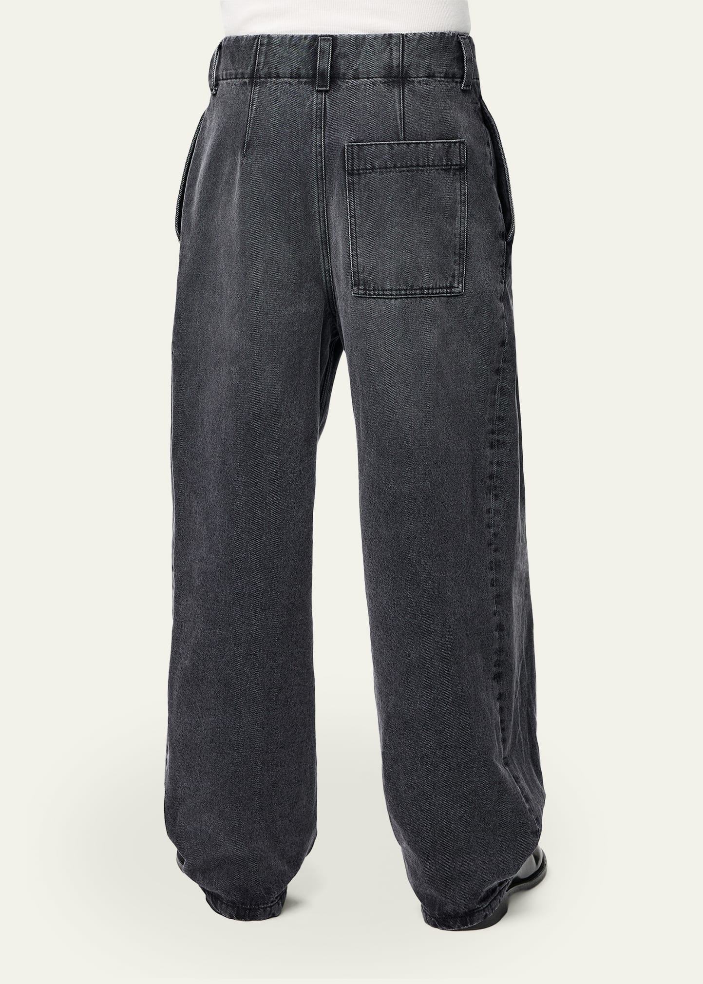 Loewe Men's Leather Label Baggy-Fit Pleated Jeans - Bergdorf Goodman