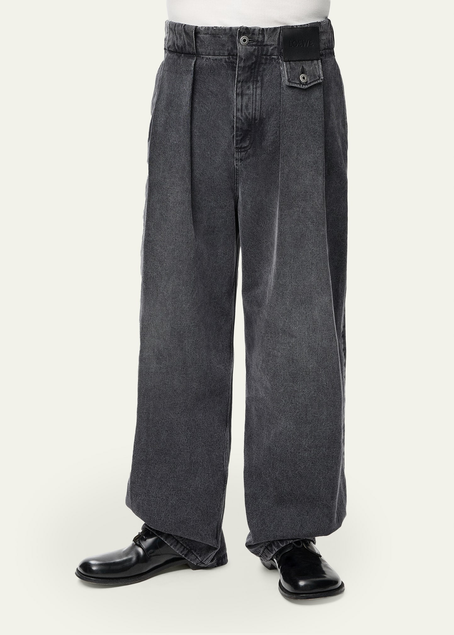 LOEWE グレー リボンカーゴパンツ　34 Loewe Men's Leather Label Baggy-Fit Pleated Jeans - Bergdorf Goodman