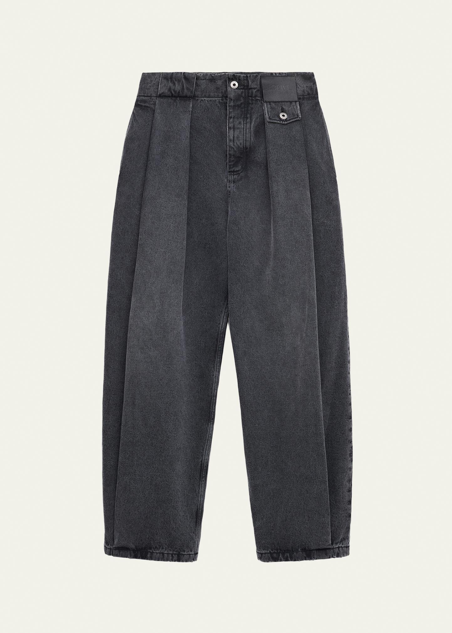LOEWE Men's Leather Label Baggy-Fit Pleated Jeans - Bergdorf Goodman