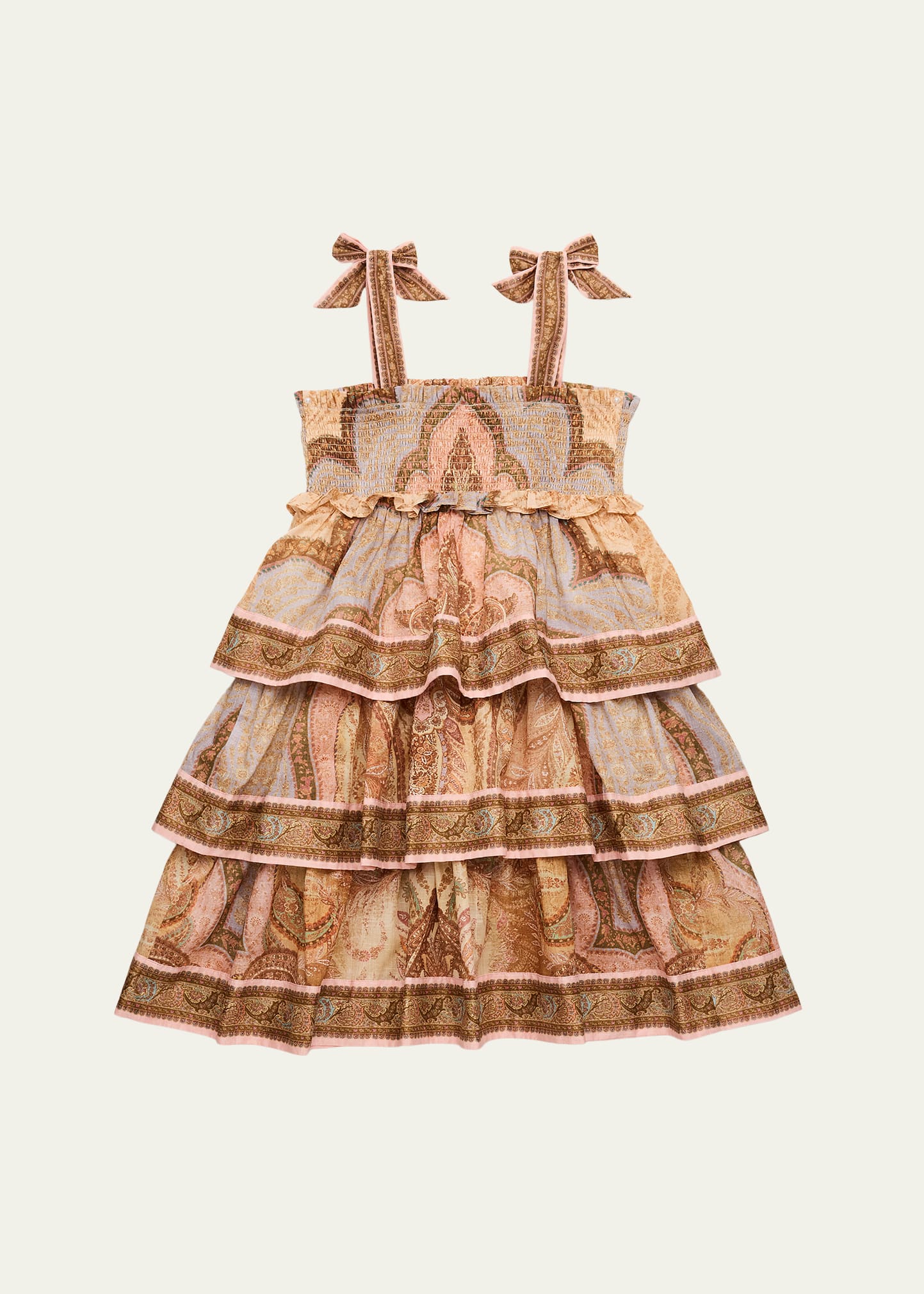 Zimmermann Girl's Awaken Tiered Paisley Cotton Dress, Size 1-12