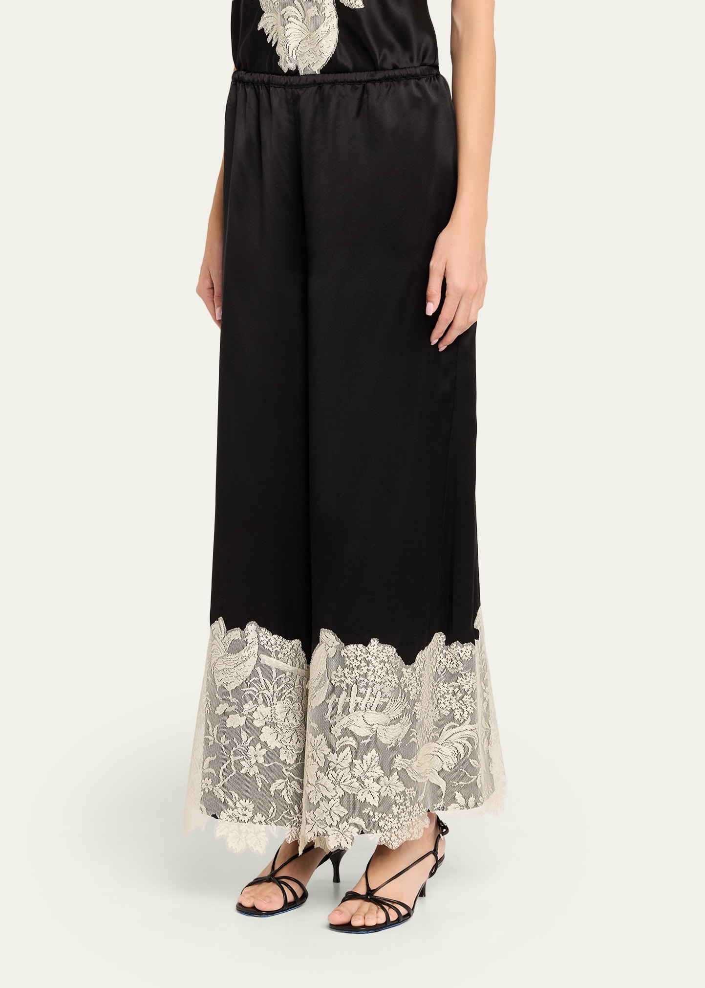 Rosie Assoulin Chicken Lace-Trim Silk Wide-Leg Pajama Pants