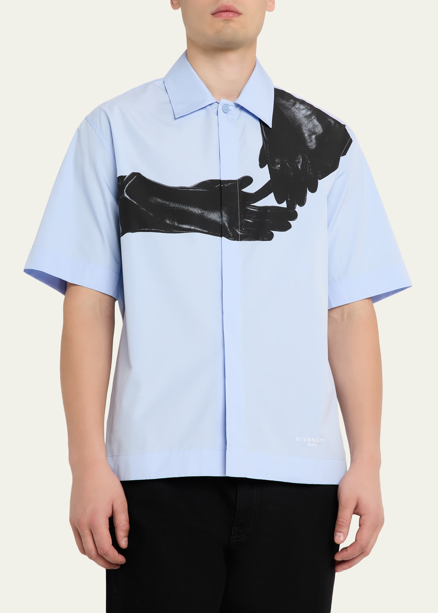 Givenchy Men's Poplin Short-Sleeve Shirt with Surrealism Print