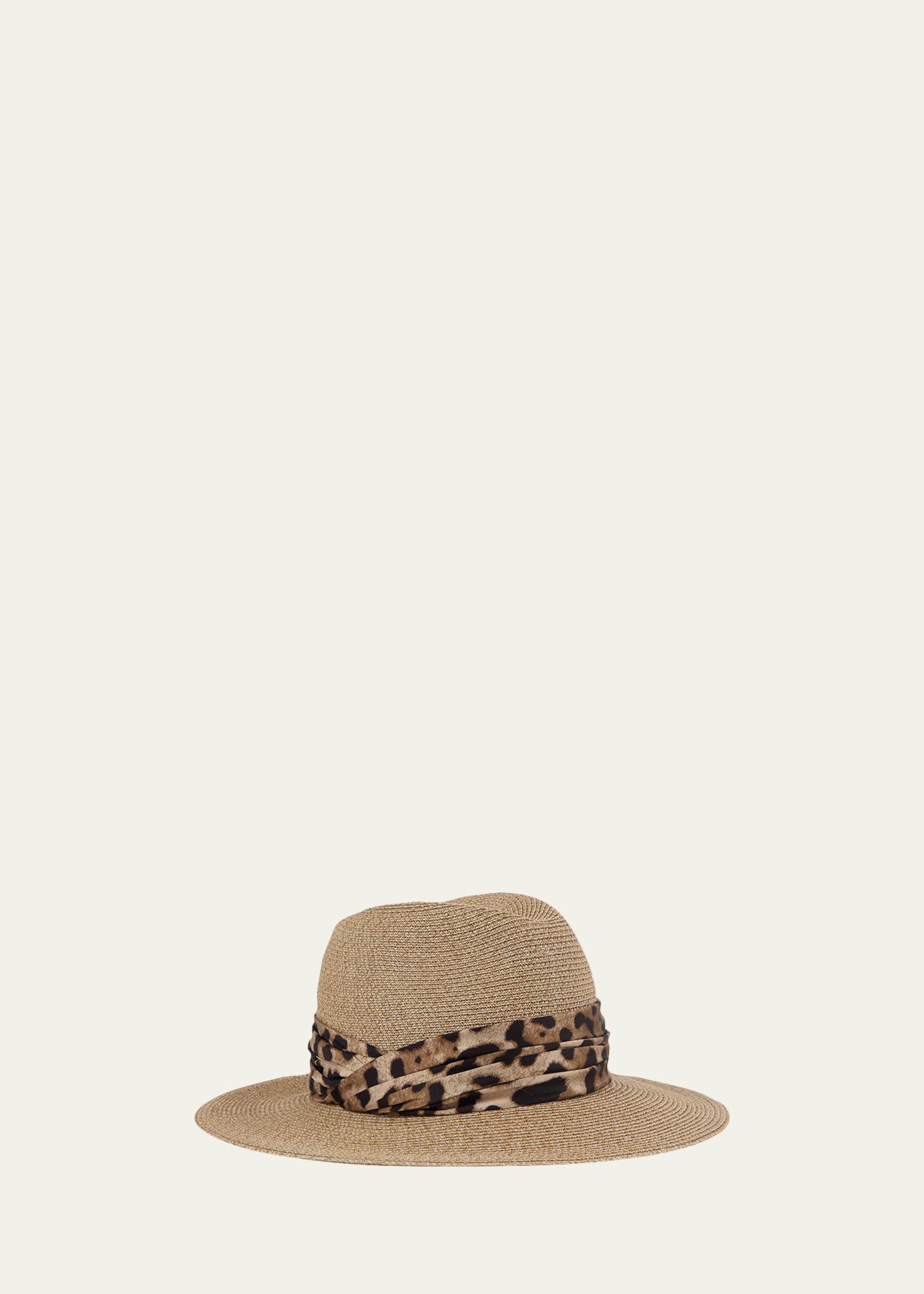 Eugenia Kim Courtney Animal-Print Sash Woven Packable Fedora  display picture 1