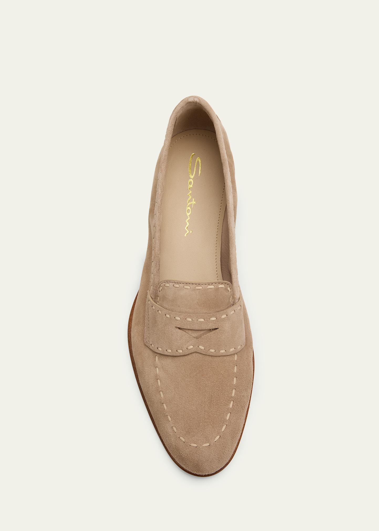 Santoni Marlene Suede Penny Loafers - Bergdorf Goodman