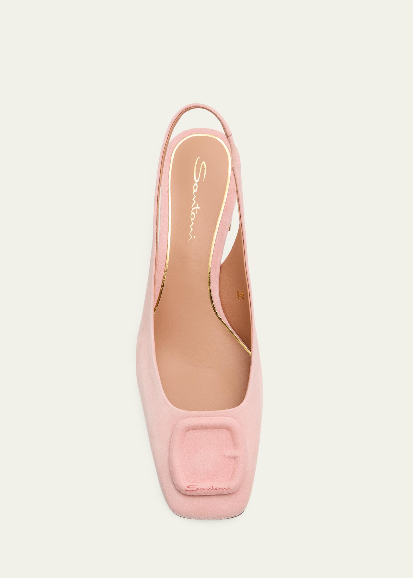 Santoni 50mm Buckle Suede Slingback Pumps - Bergdorf Goodman