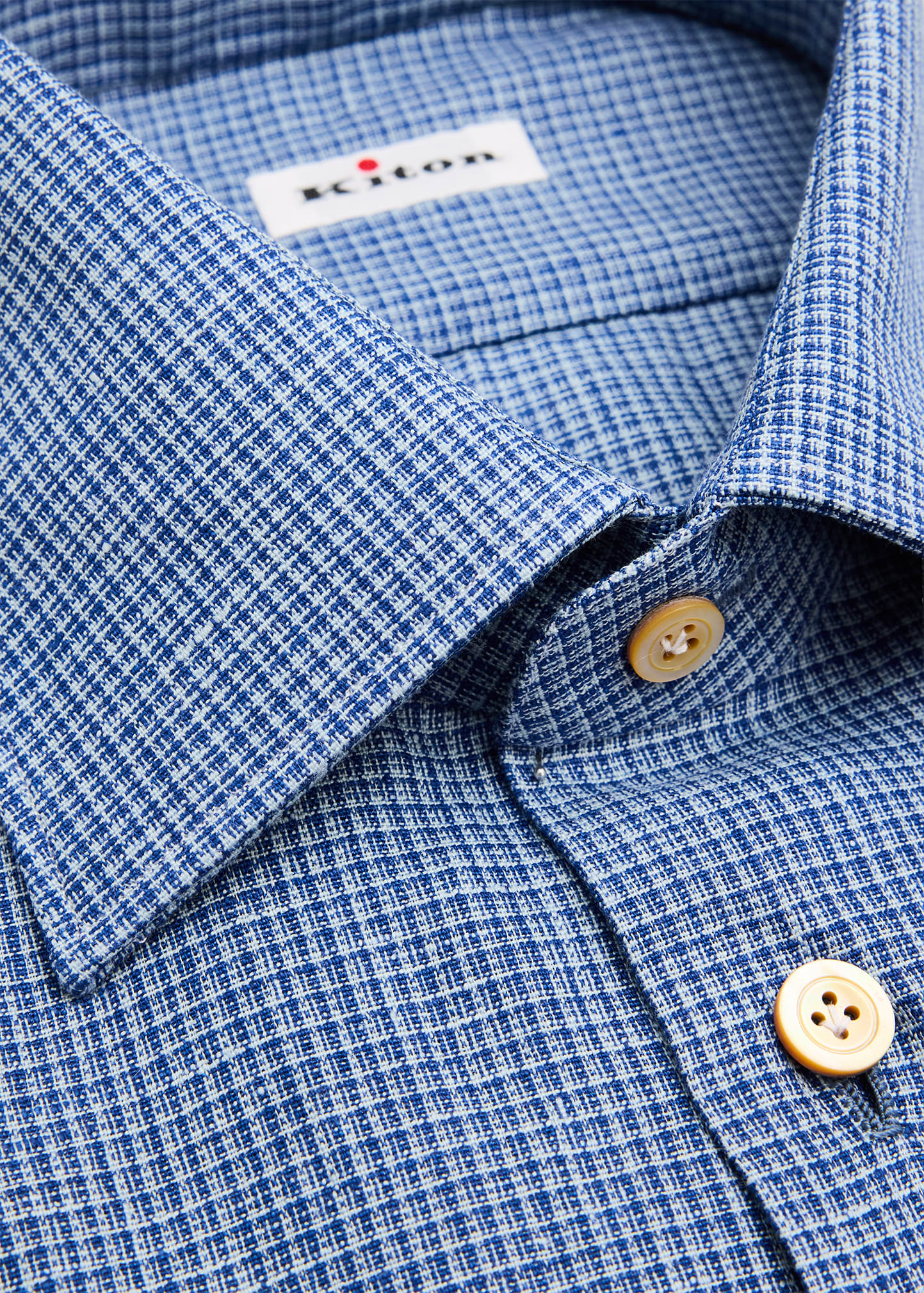 Kiton Men's Micro-Check Linen Blend Dress Shirt - Bergdorf Goodman