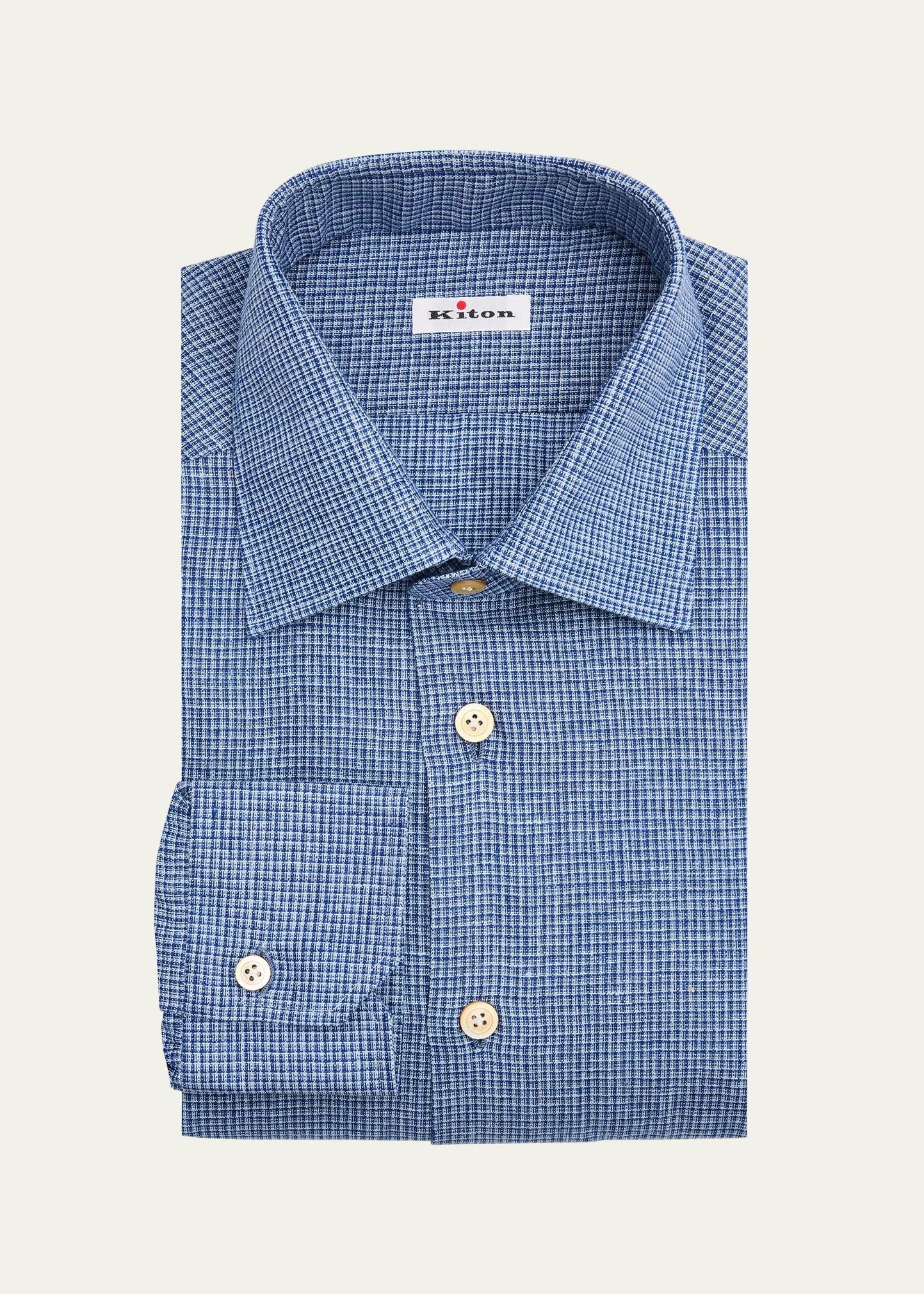 Kiton Men's Micro-Check Linen Blend Dress Shirt - Bergdorf Goodman