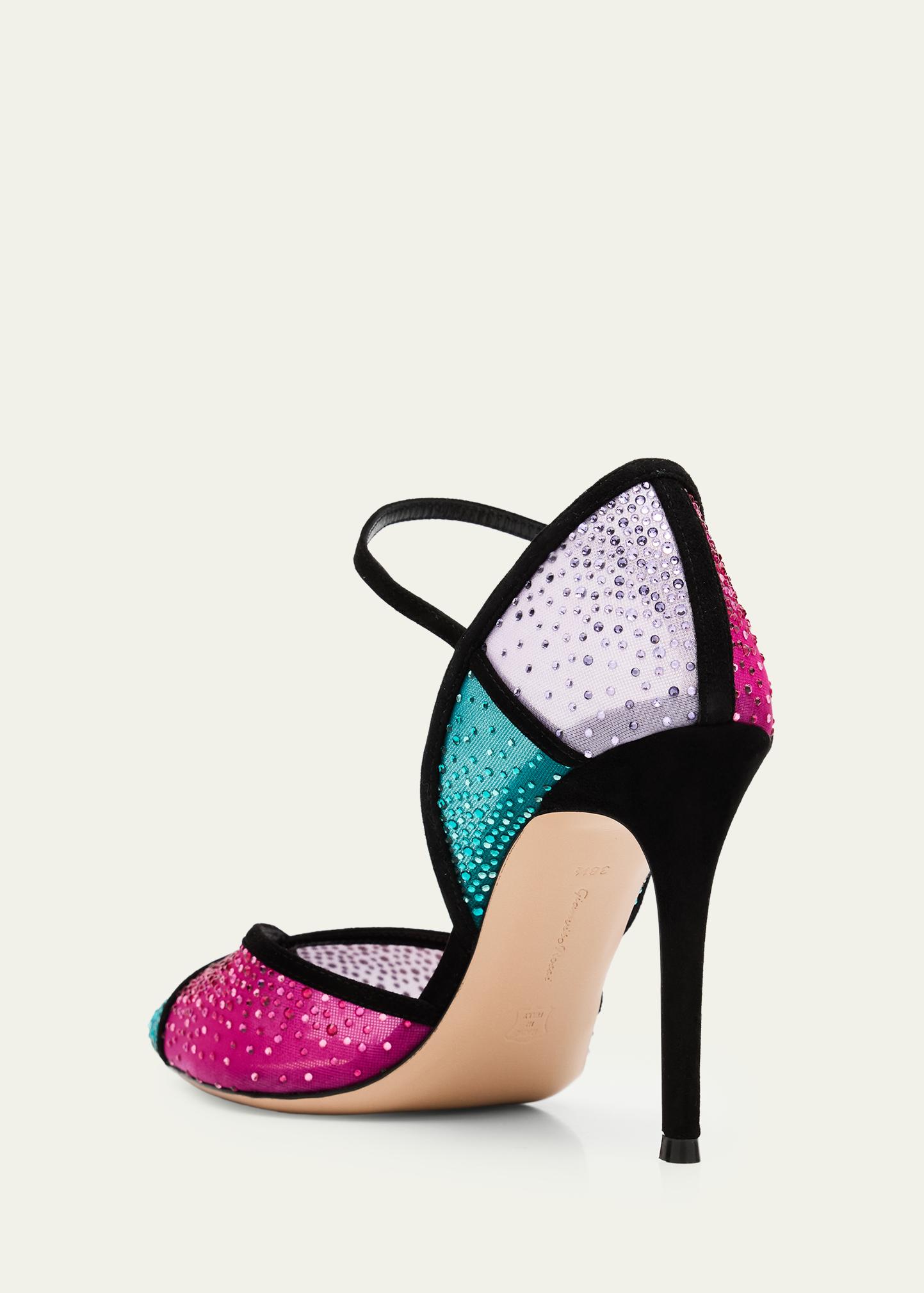 Gianvito Rossi 95mm Suede-Trimmed Crystal-Embellished Mesh Pumps