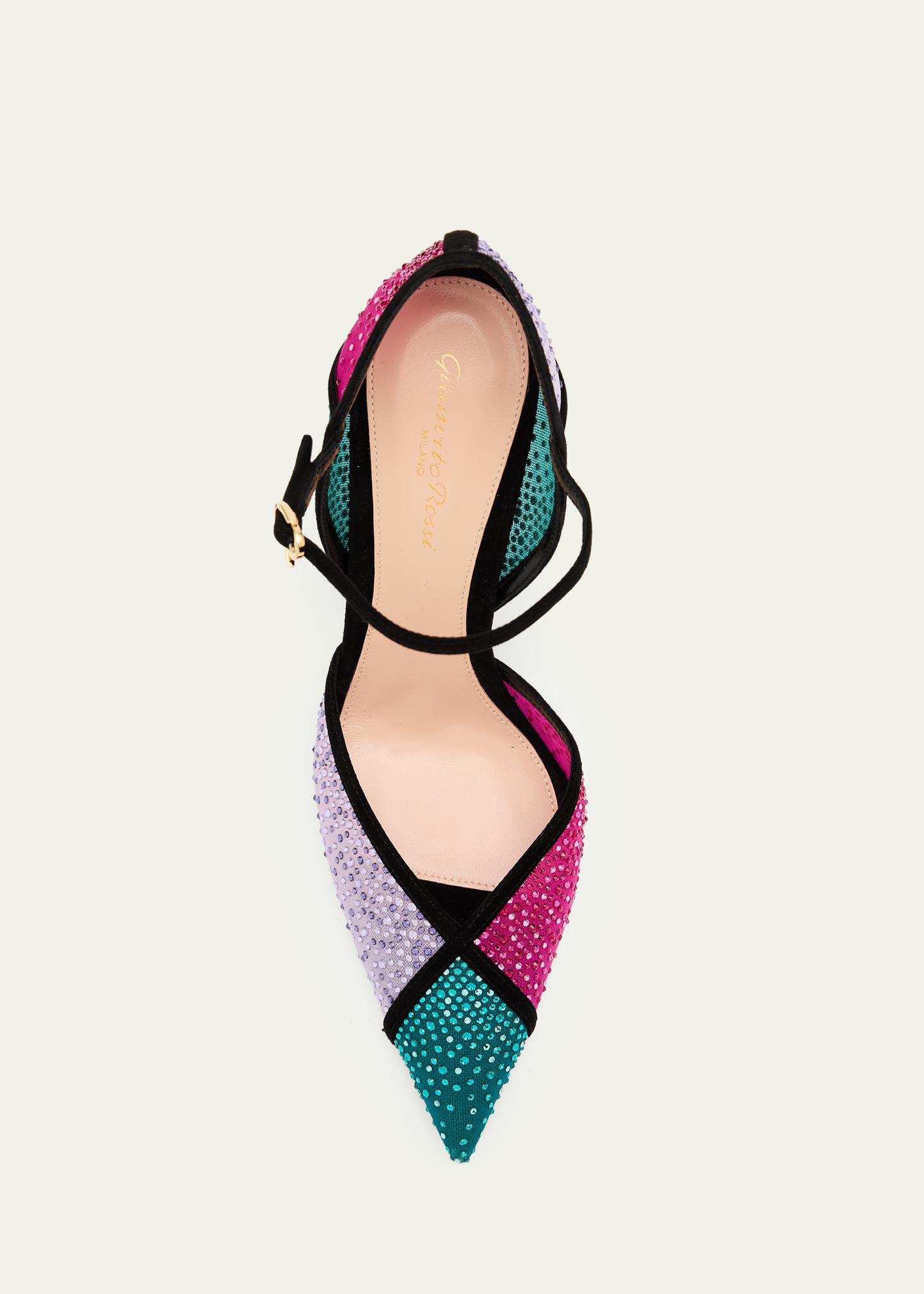 Gianvito Rossi 95mm Suede-Trimmed Crystal-Embellished Mesh Pumps