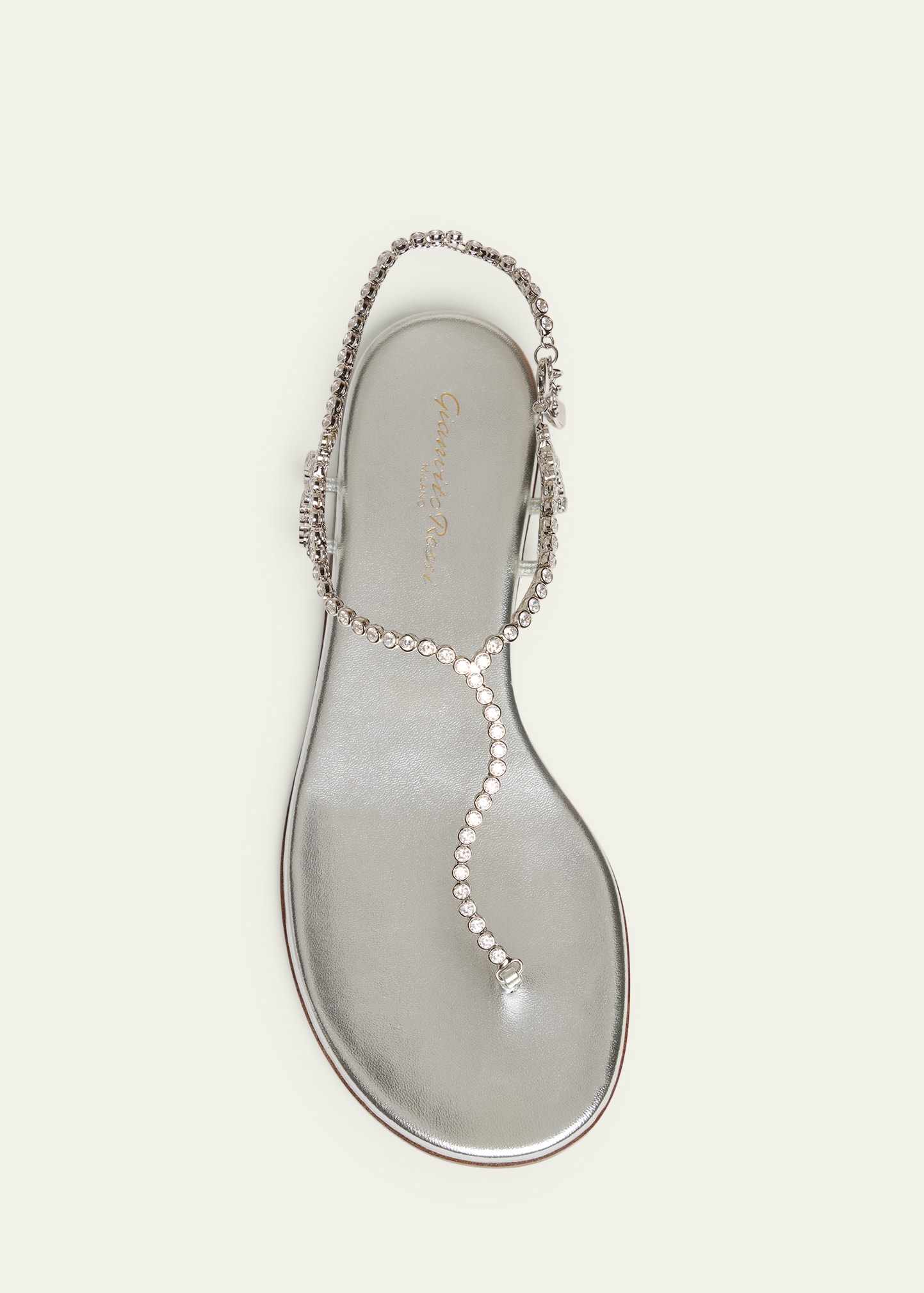 Gianvito Rossi Metallic Leather Crystal Flat Sandals - Bergdorf