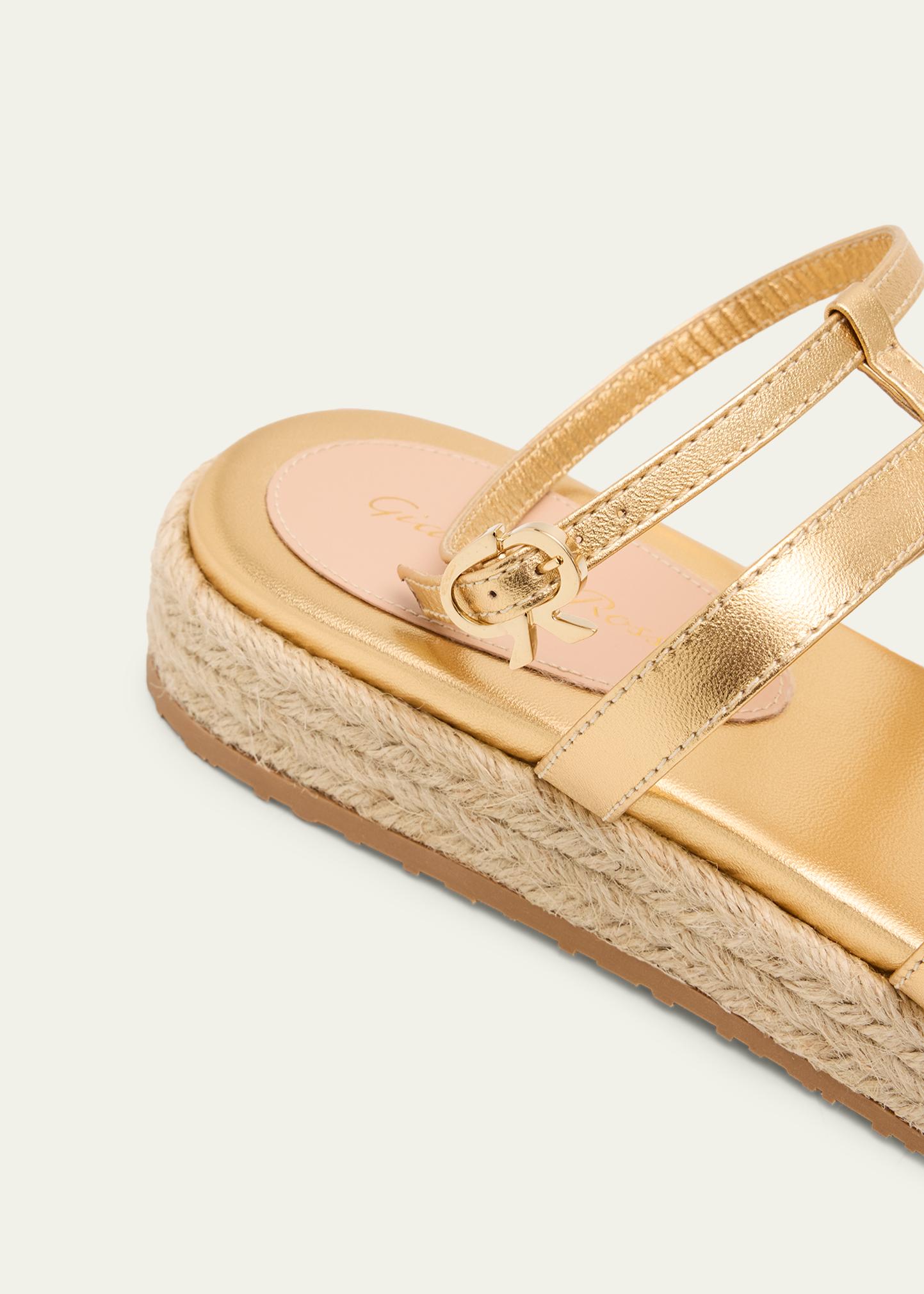 Gianvito Rossi Stone Metallic Leather Espadrille Gladiator 