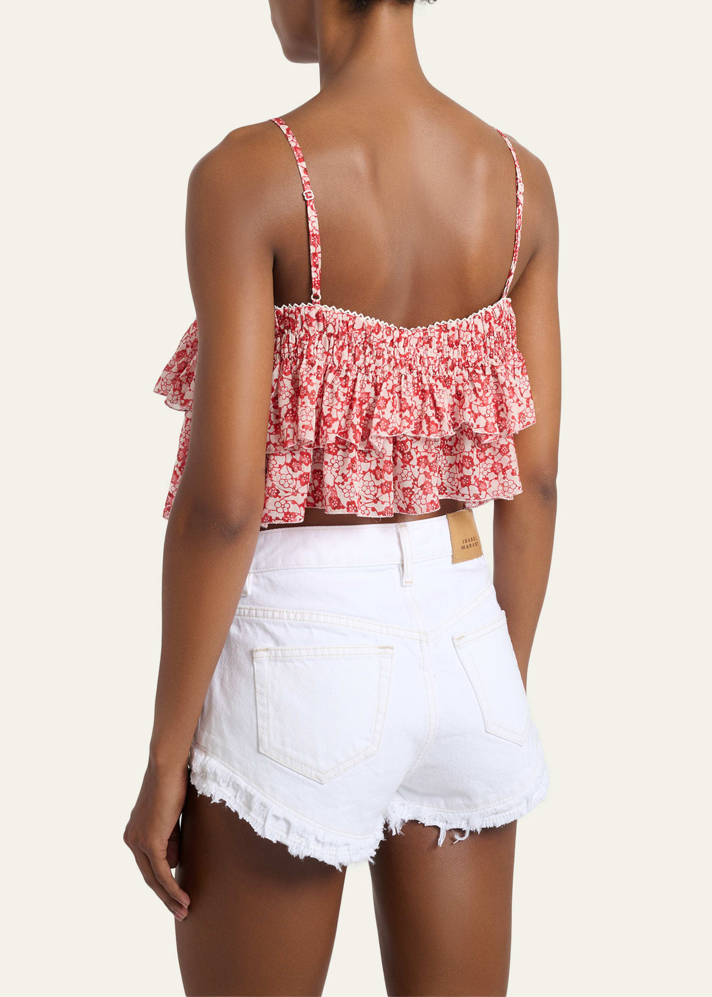 Etoile Isabel Marant Erisa Floral-Print Tiered Ruffle Crop Top