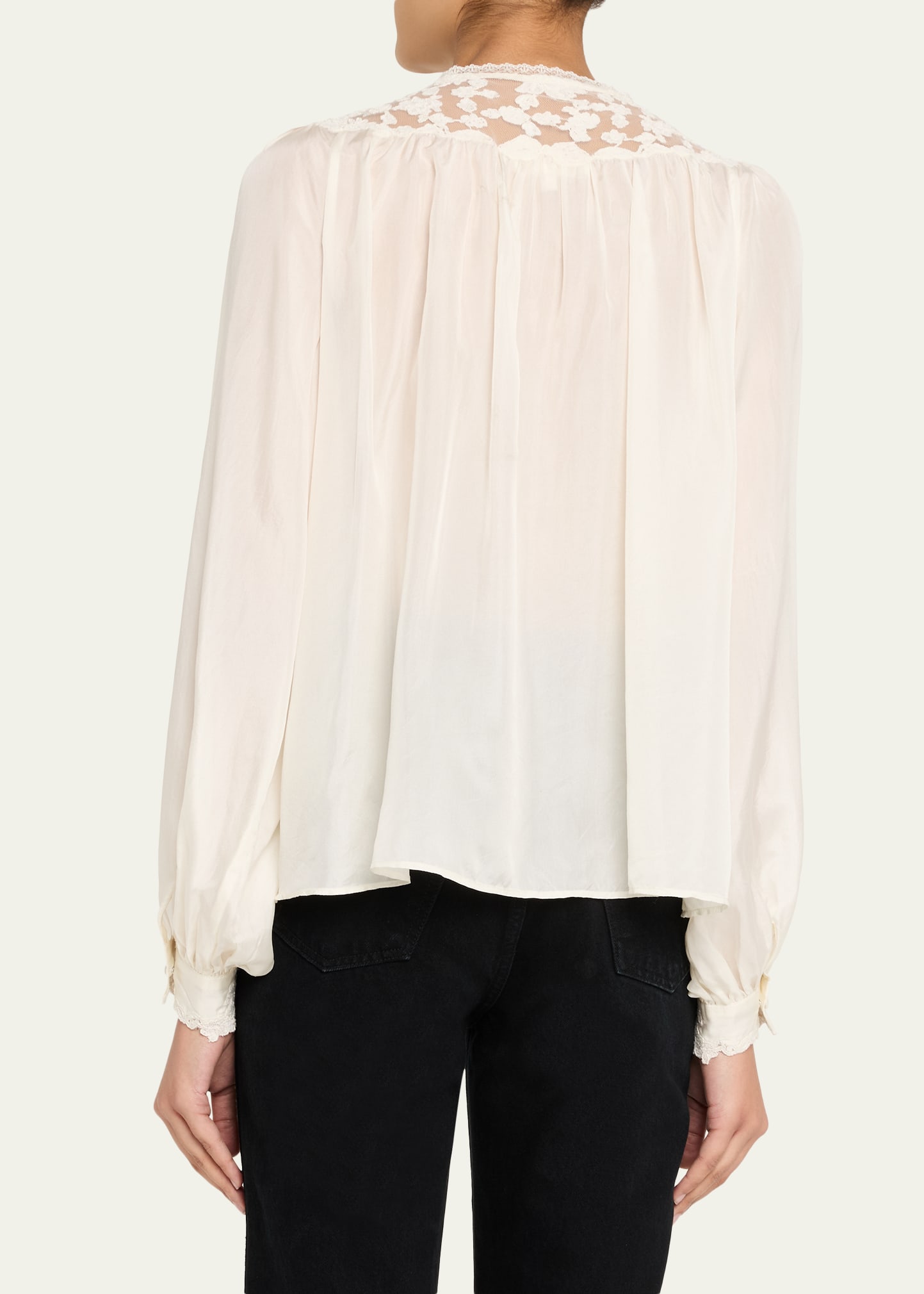 LoveShackFancy Carine Silk Lace Blouse - Bergdorf Goodman