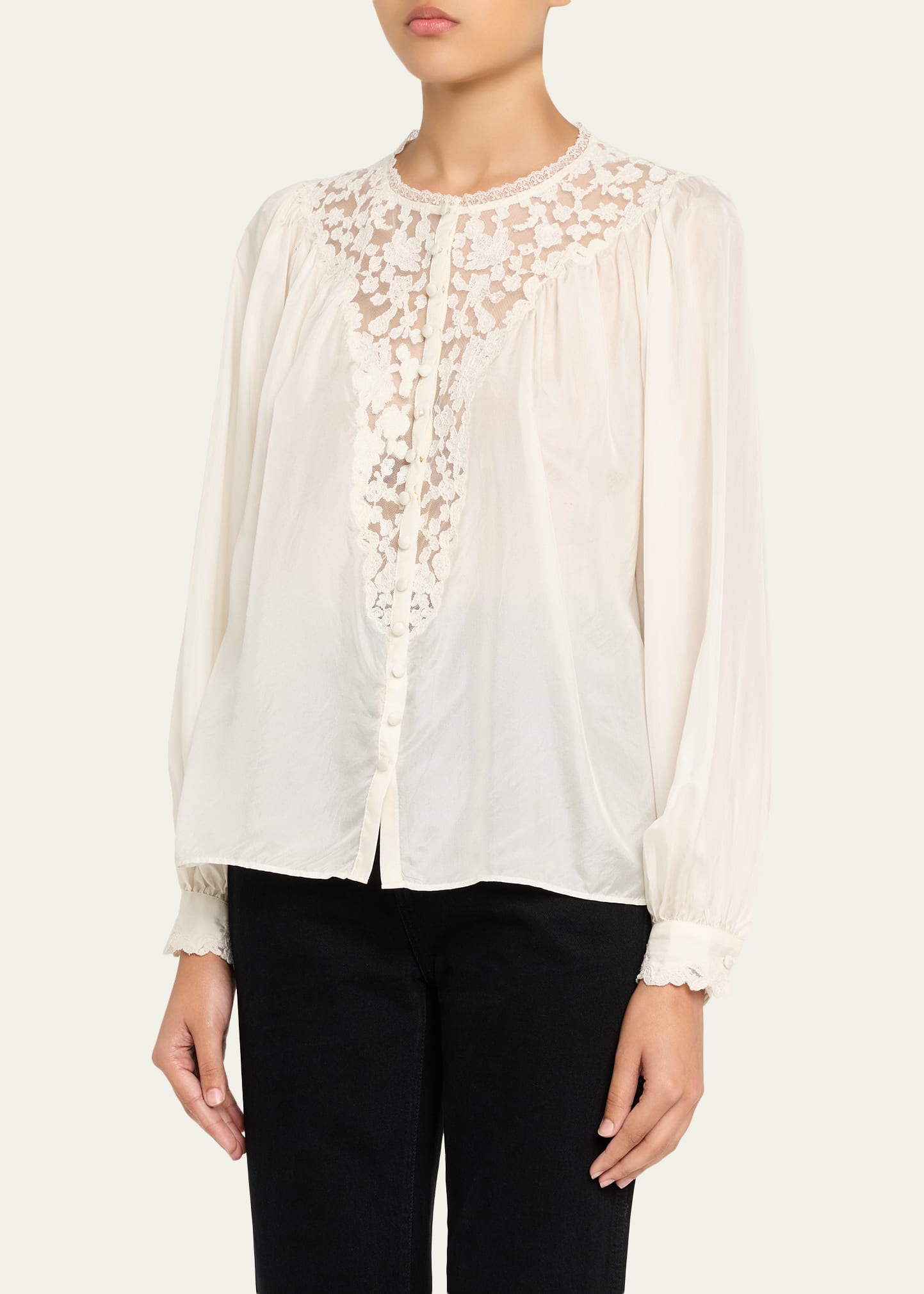 LoveShackFancy Carine Silk Lace Blouse - Bergdorf Goodman