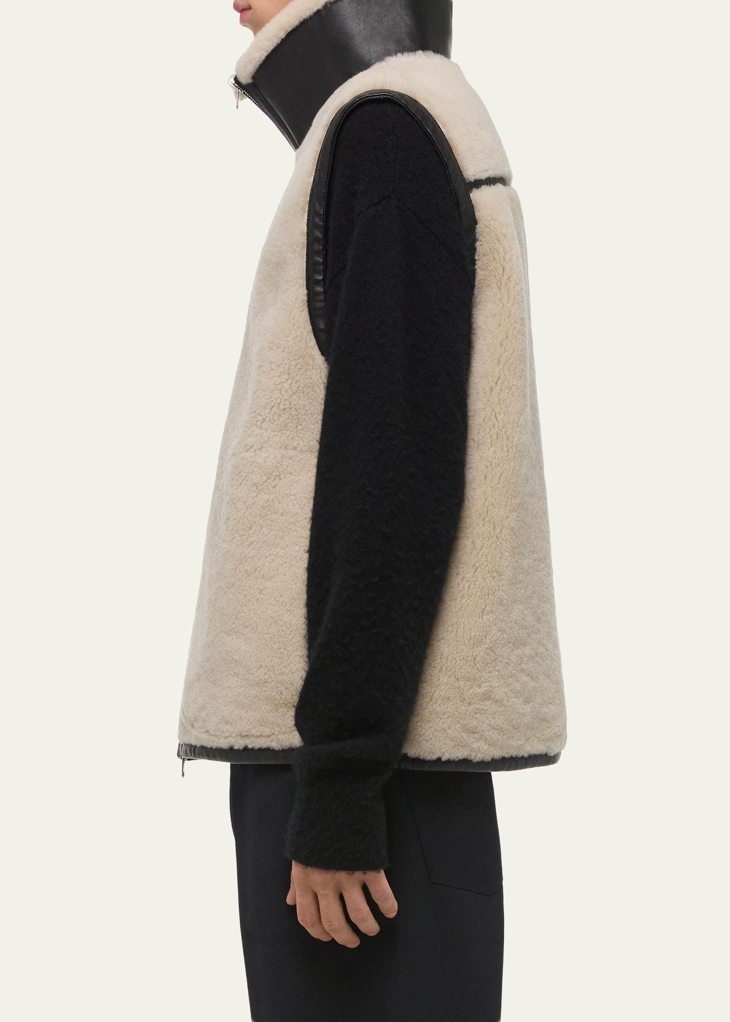 Helmut Lang Men's Reversible Shearling Funnel Neck Full-Zip Vest
