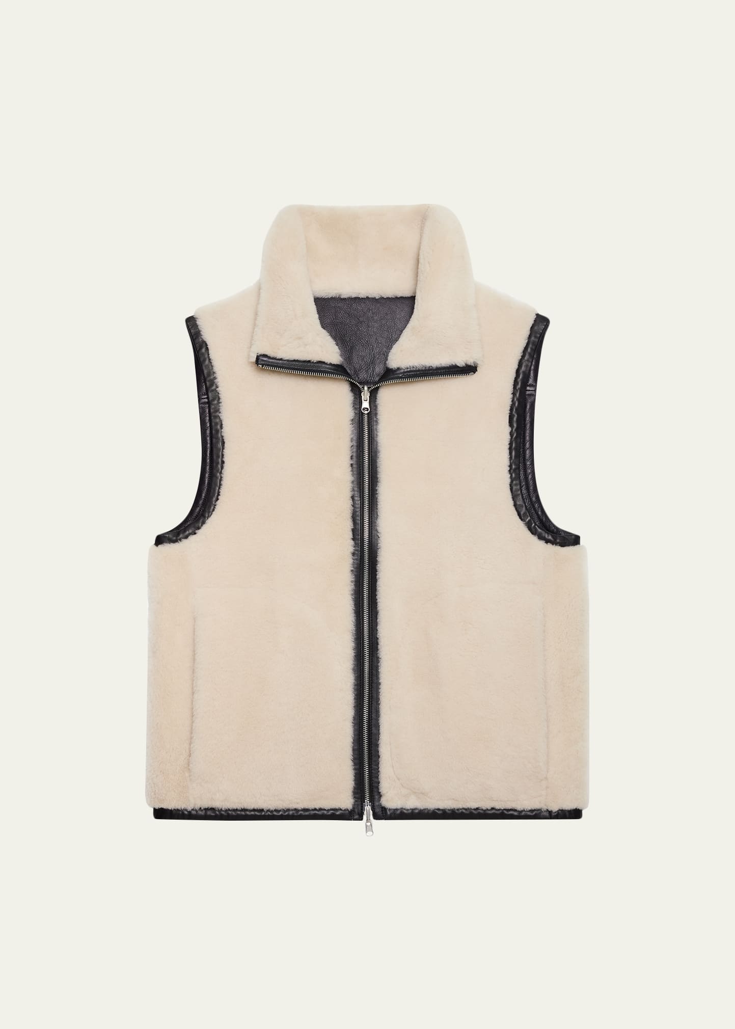 Helmut Lang Men's Reversible Shearling Funnel Neck Full-Zip Vest