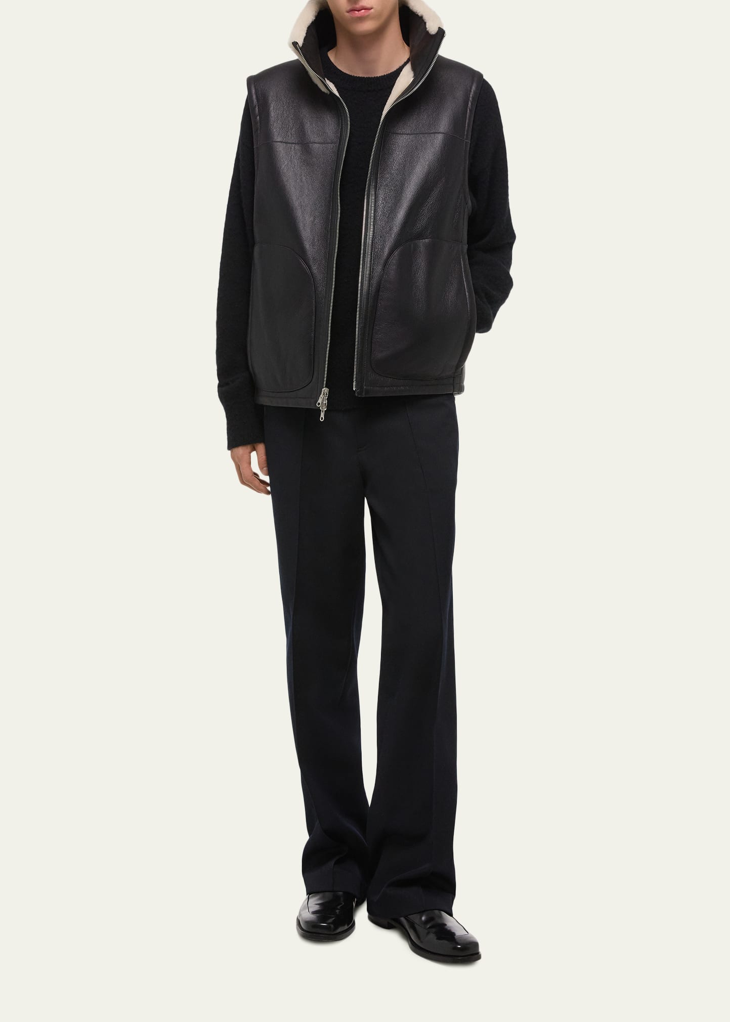 Helmut Lang Men's Reversible Shearling Funnel Neck Full-Zip Vest