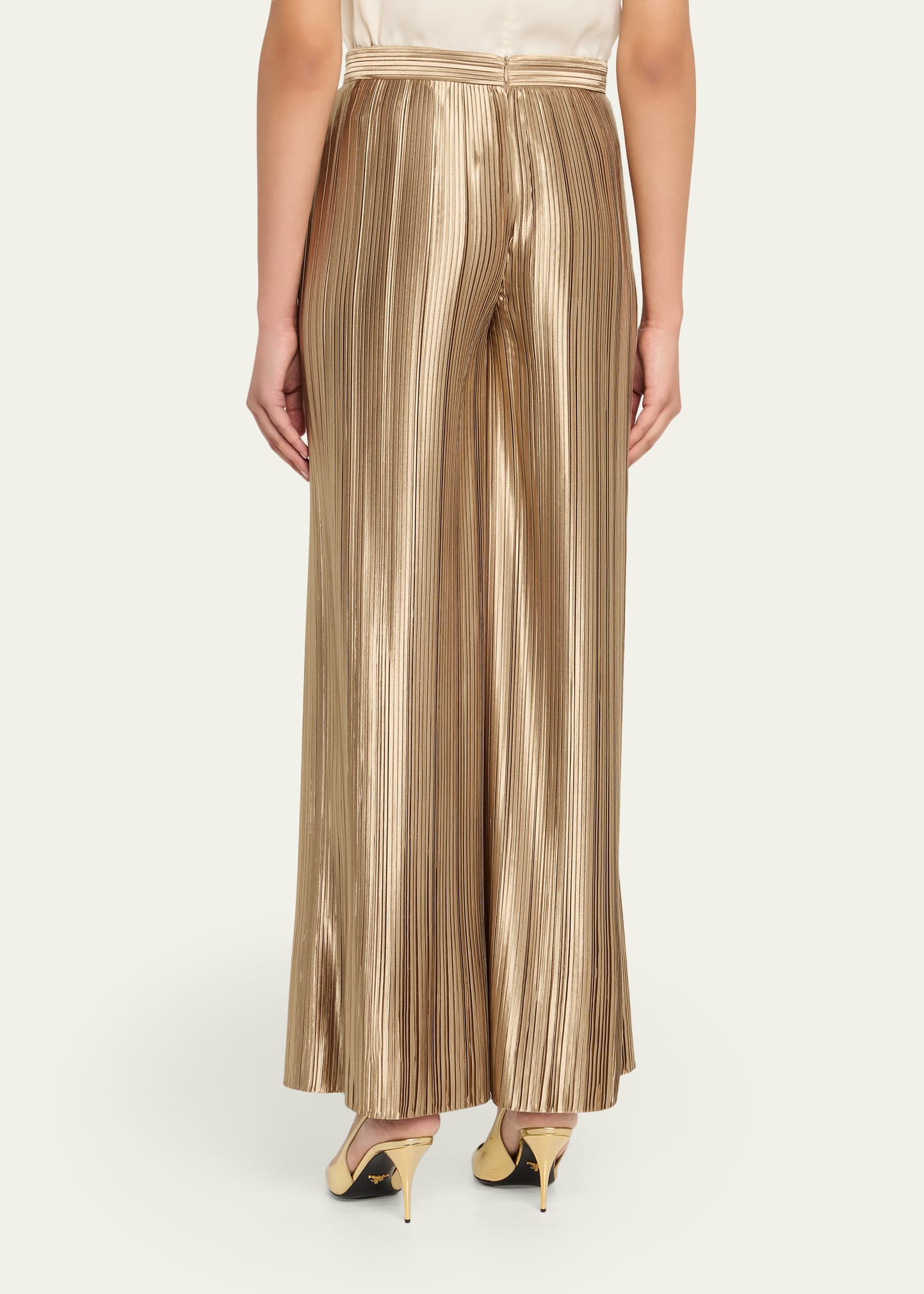 Giorgio Armani Metallic Plisse Satin Wide-Leg Pants - Bergdorf Goodman