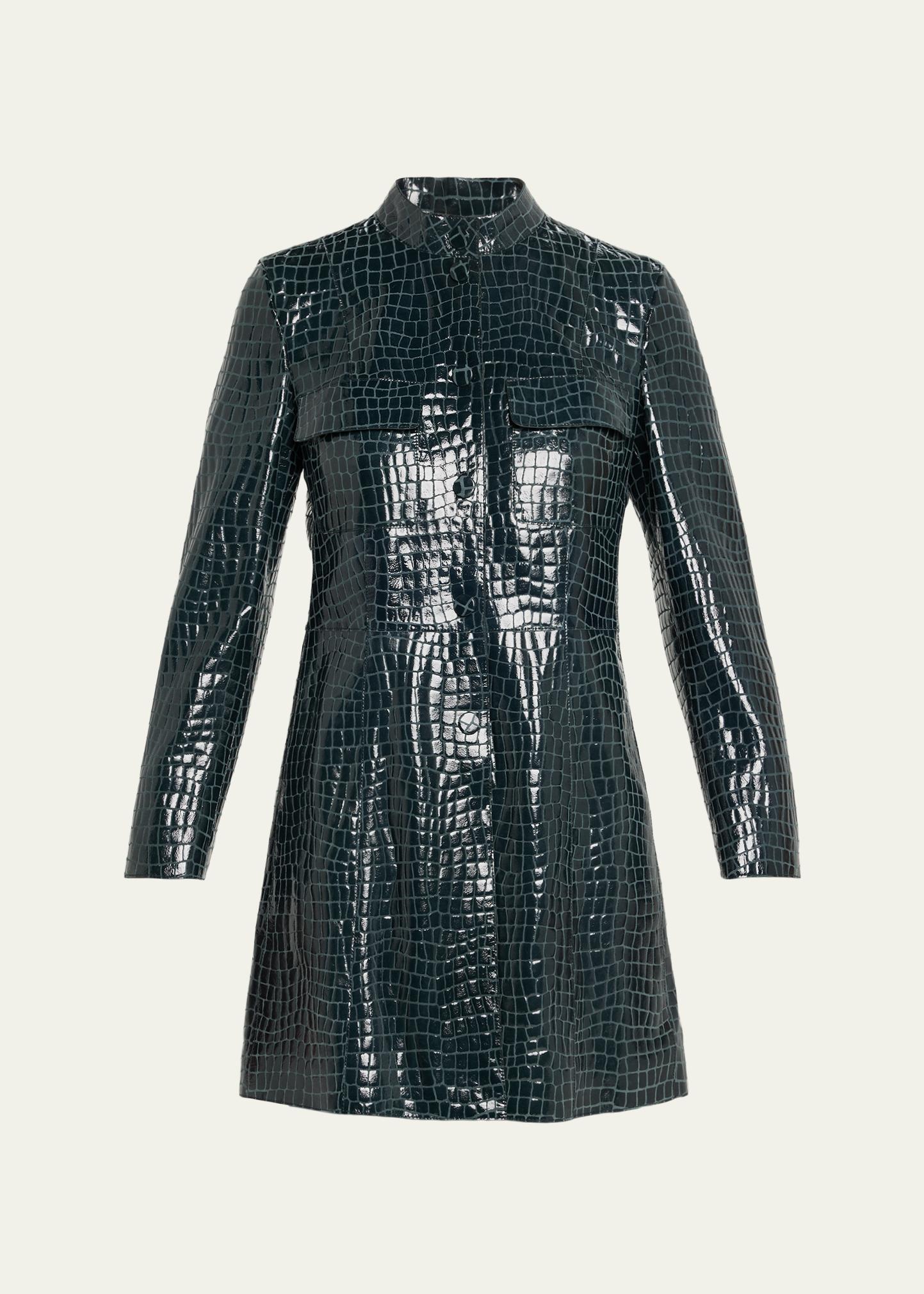 Giorgio Armani Shiny Croc-Print Leather Trench Coat - Bergdorf Goodman