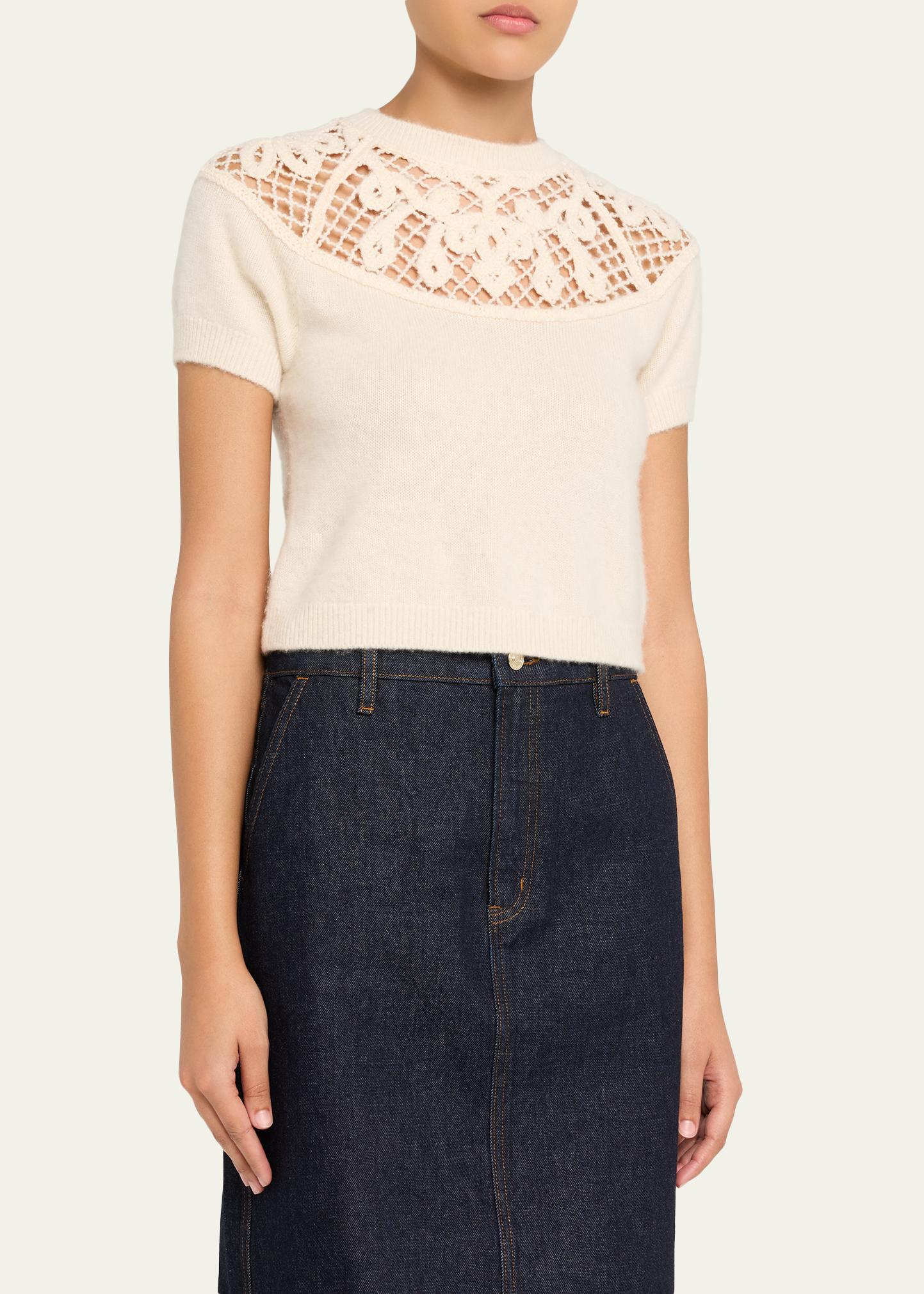 FRAME The Lace Gathered Sweater - Bergdorf Goodman