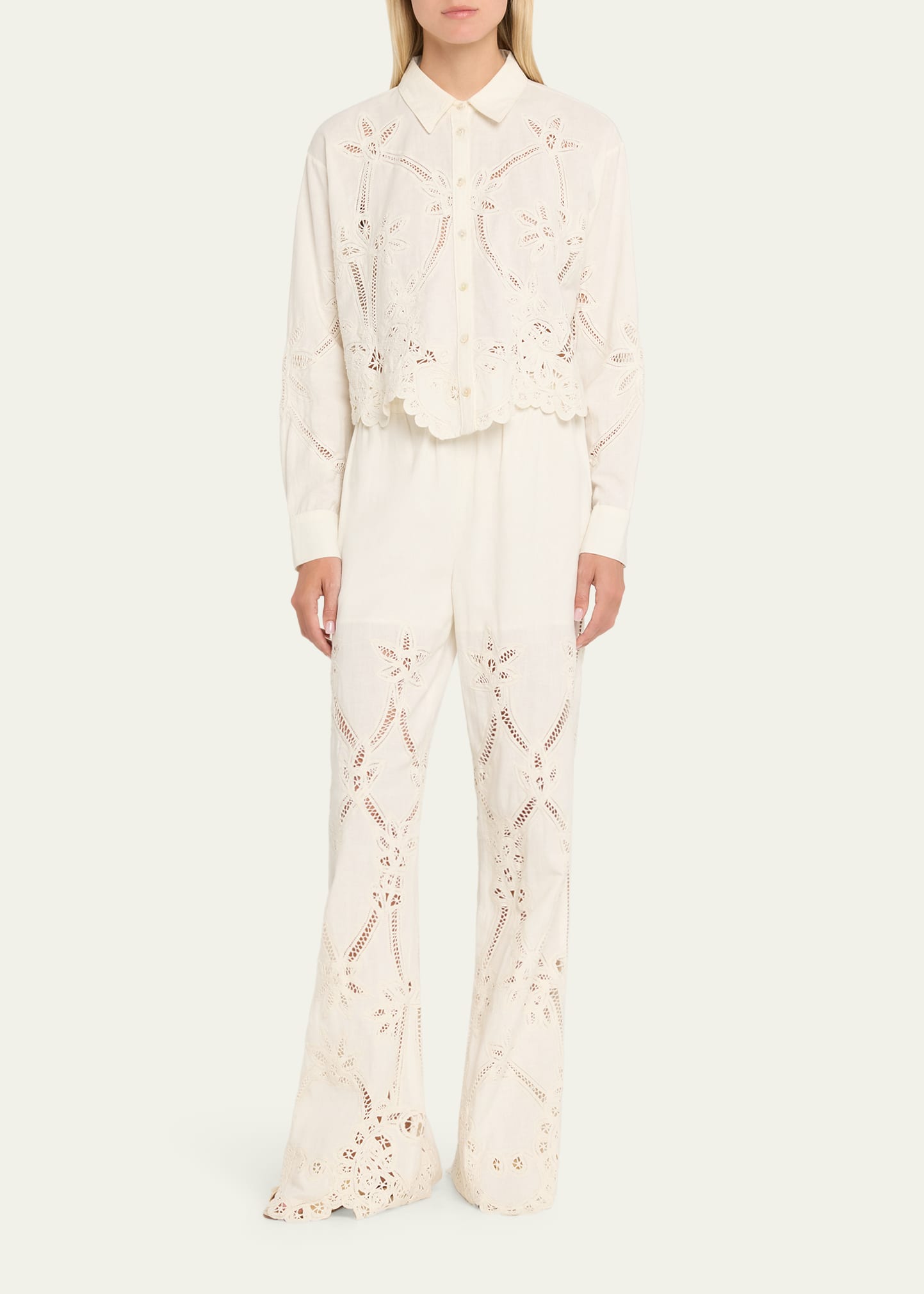Veronica Beard Daisy Wide-Leg Eyelet Pants - Bergdorf Goodman