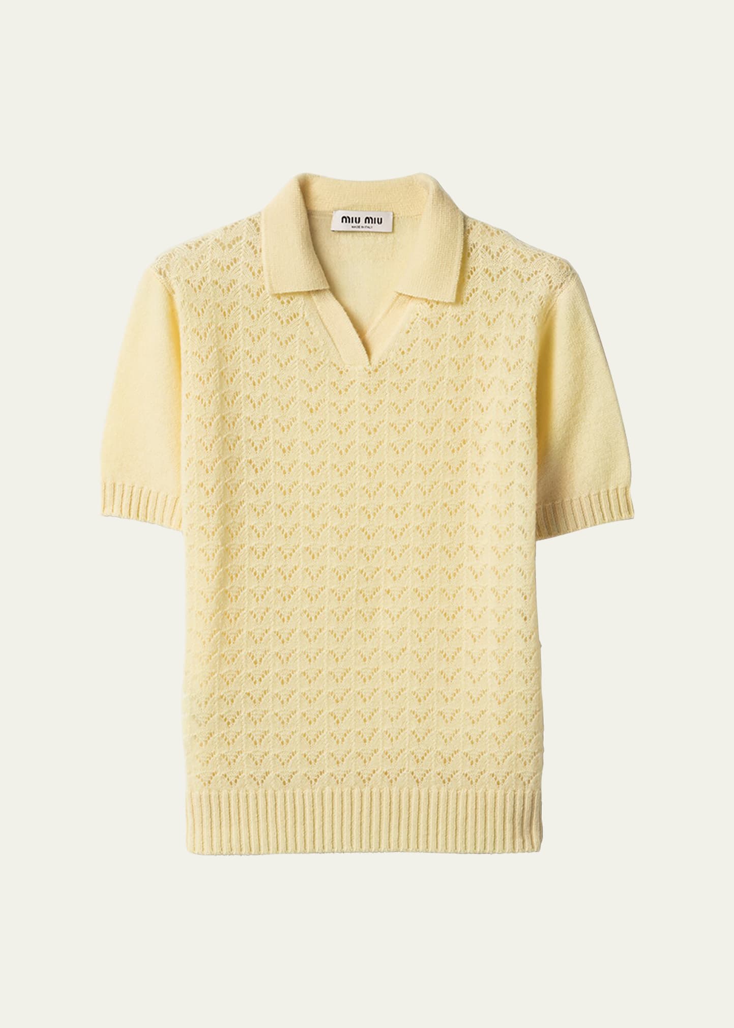 Miu Miu Cashmere Pointelle Knit Short-Sleeve Polo Shirt - Bergdorf