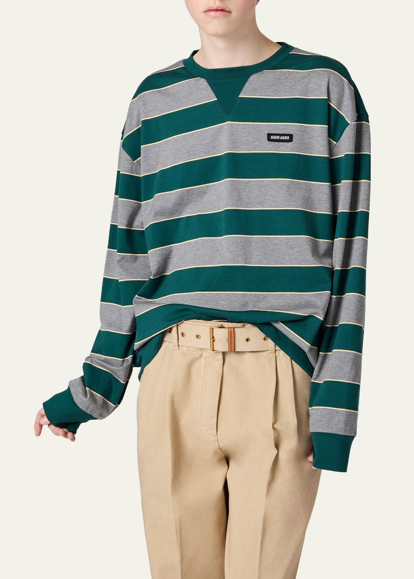 Miu Miu Striped Oversized Long-Sleeve T-Shirt - Bergdorf Goodman