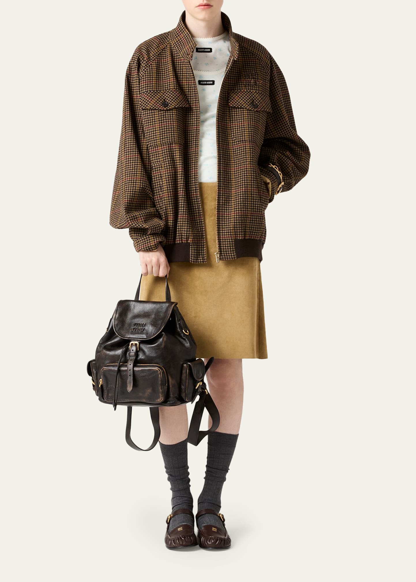 Miu Miu Check Wool Zip Jacket - Bergdorf Goodman