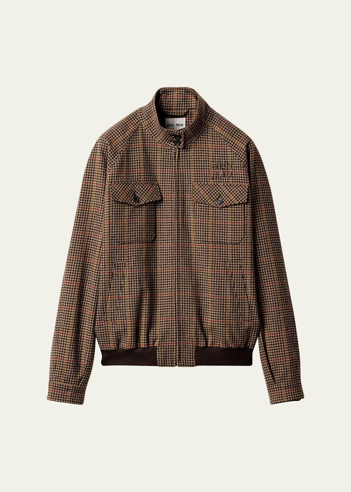 Miu Miu Check Wool Zip Jacket - Bergdorf Goodman