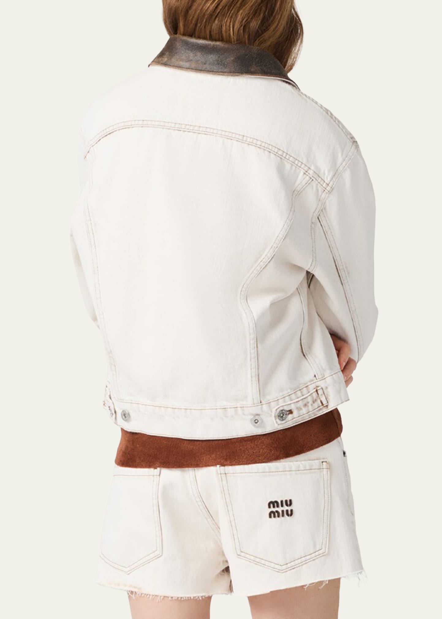 Miu Miu Leather-Collar Denim Jacket - Bergdorf Goodman