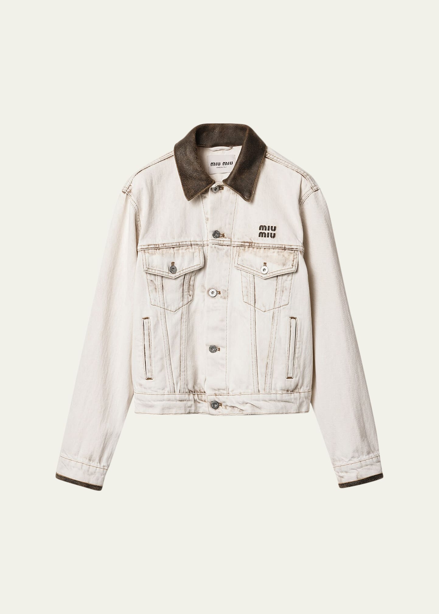 Miu Miu Leather-Collar Denim Jacket - Bergdorf Goodman