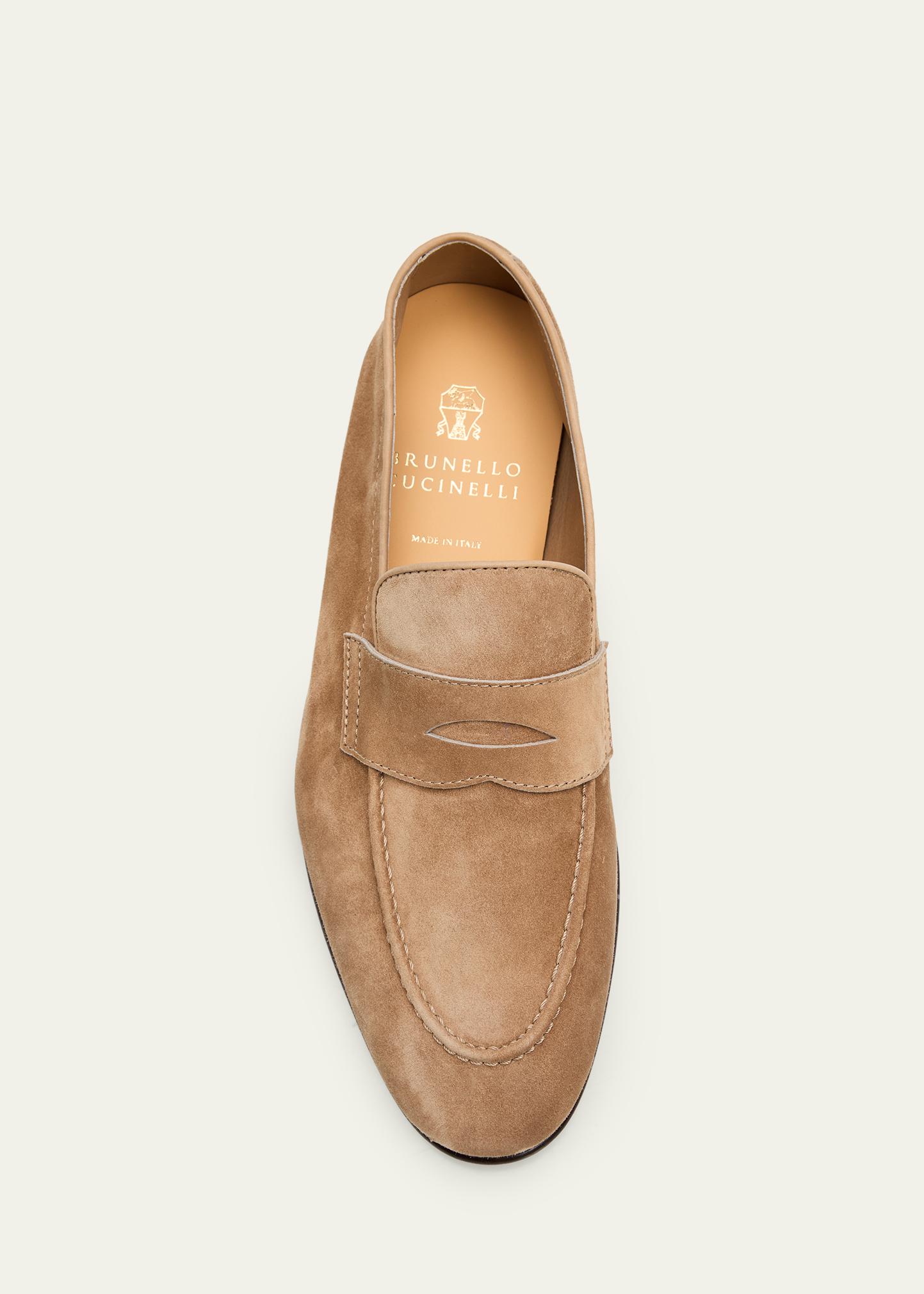 Brunello Cucinelli Mens Brown Textured Leather Penny Loafers Made in Italy 39 Brunello Cucinelli Woven Leather Penny Loafers in Dark Brown main image 3