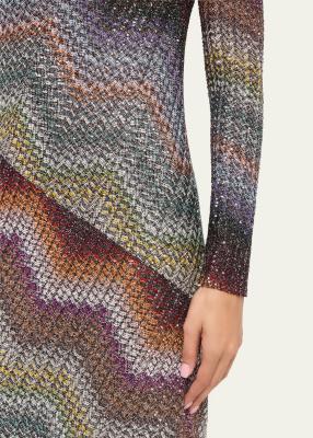 missoni sequin-embellished knitted dress MISSONI Sequin-embellished striped metallic crochet-knit turtleneck maxi  dress