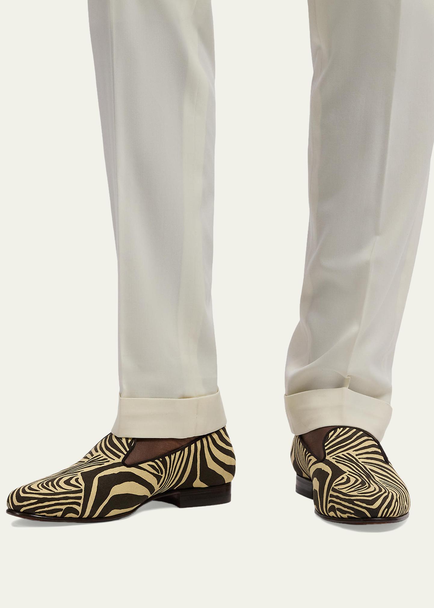 Ralph Lauren Purple Label Alonzo Zebra-Print Linen Slipper  display picture 3