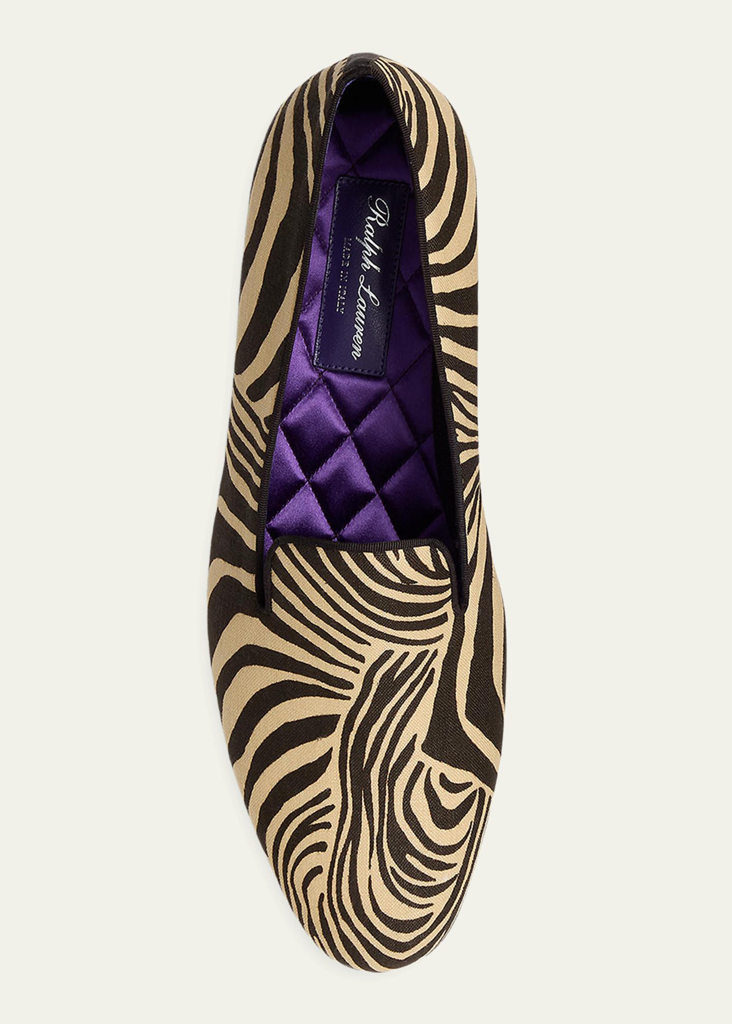 Ralph Lauren Purple Label Men's Alonzo Zebra-Print Linen Slippers
