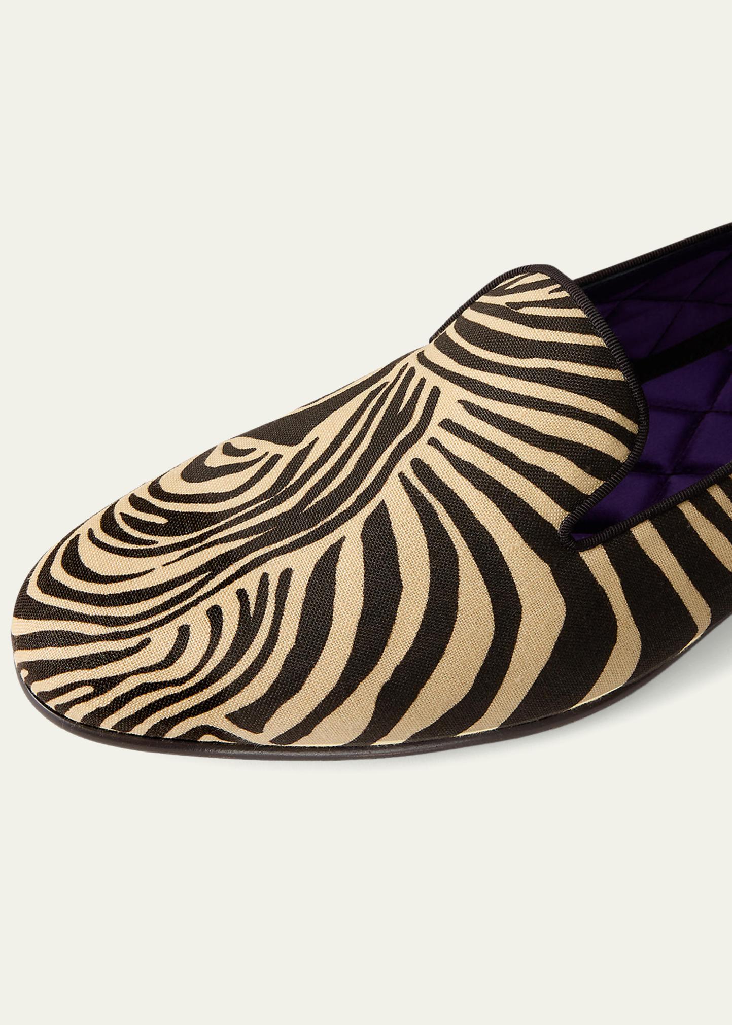 Ralph Lauren Purple Label Alonzo Zebra-Print Linen Slipper 