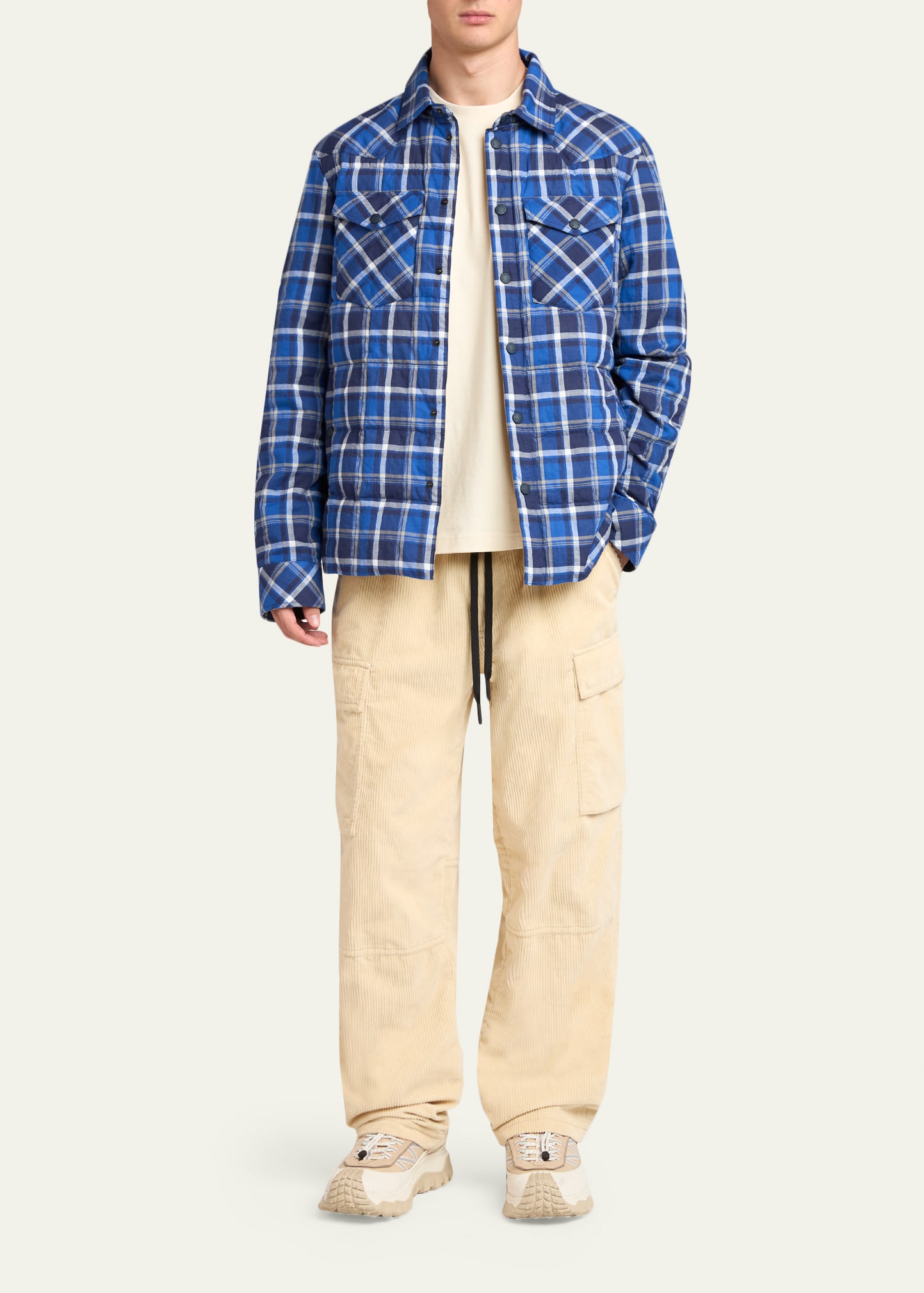 Moncler Grenoble Men's Denim Pocket Cotton T-Shirt with Clip