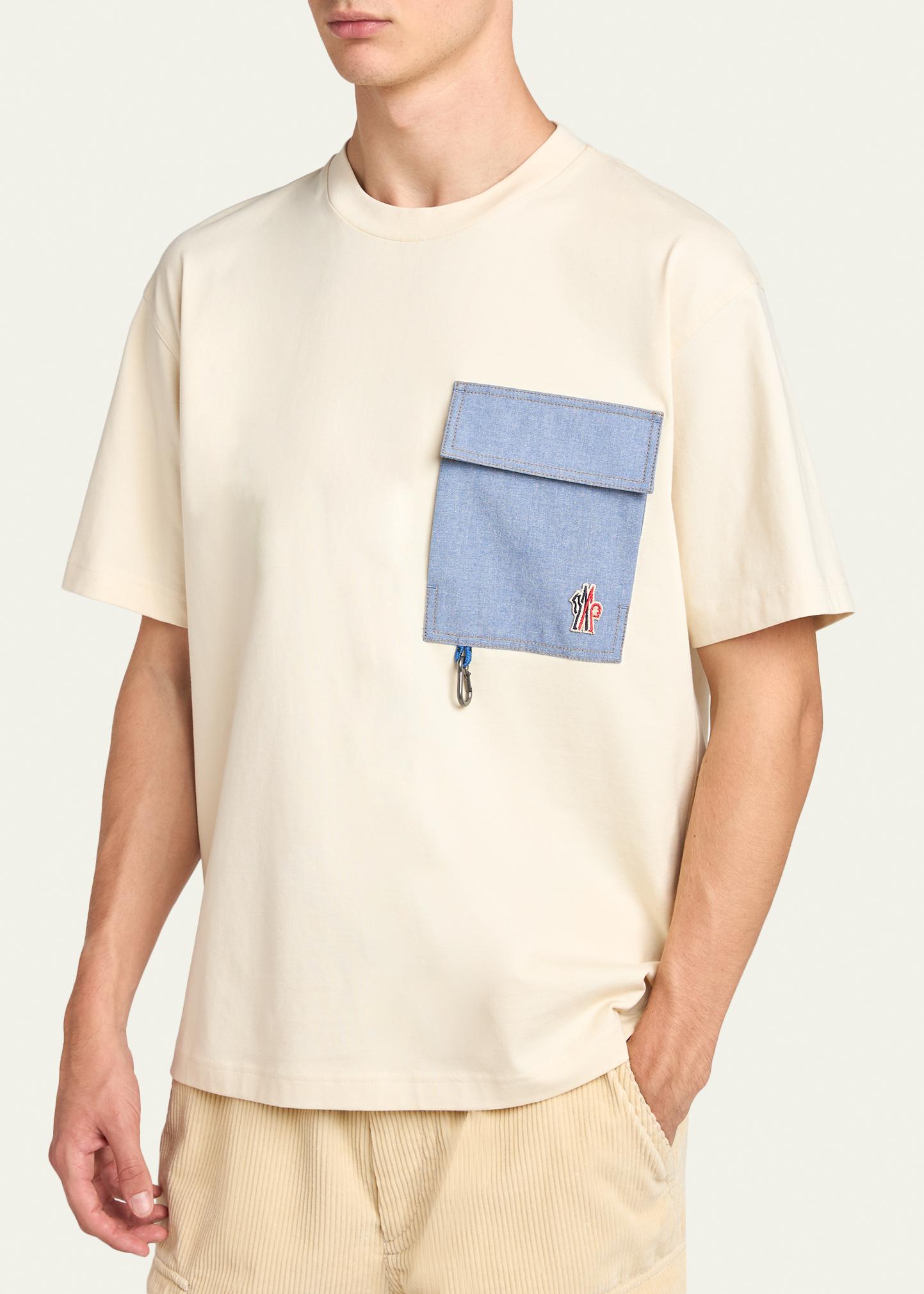 Moncler GRENOBLEポケット付き Tシャツ ホワイト　XXL Moncler Grenoble Men's Denim Pocket Cotton T-Shirt with Clip