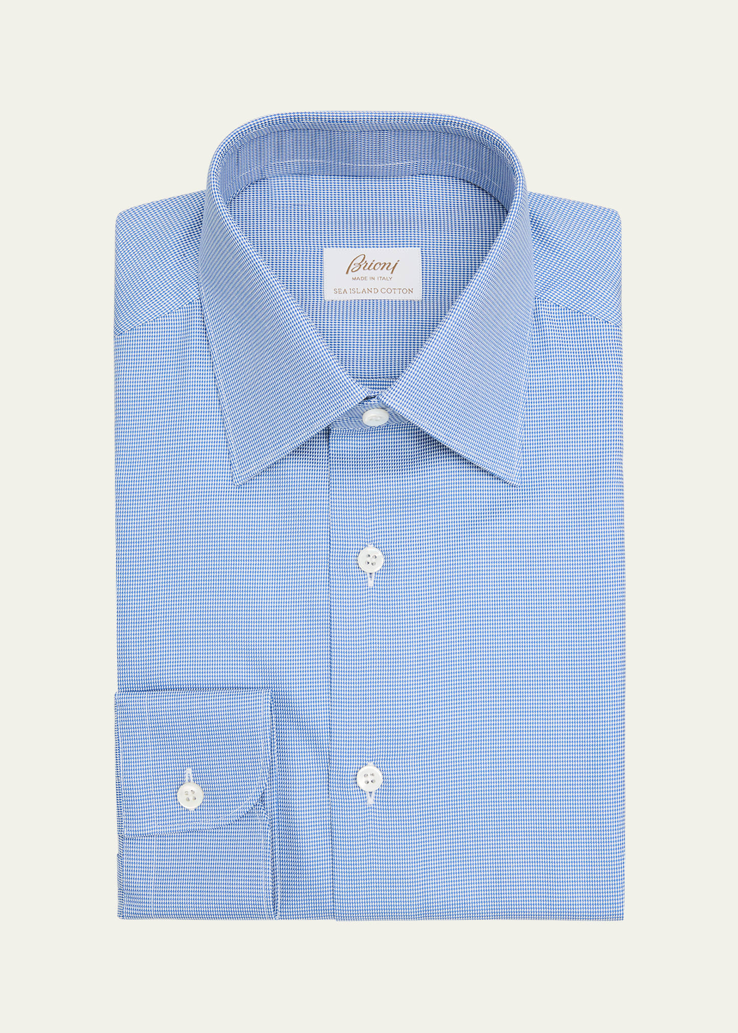 Brioni Men's Sea Island Cotton Micro-Houndstooth Dress Shirt, Blue White, Men's, 39, Shirts Tops Formal & Evening Dress Shirts