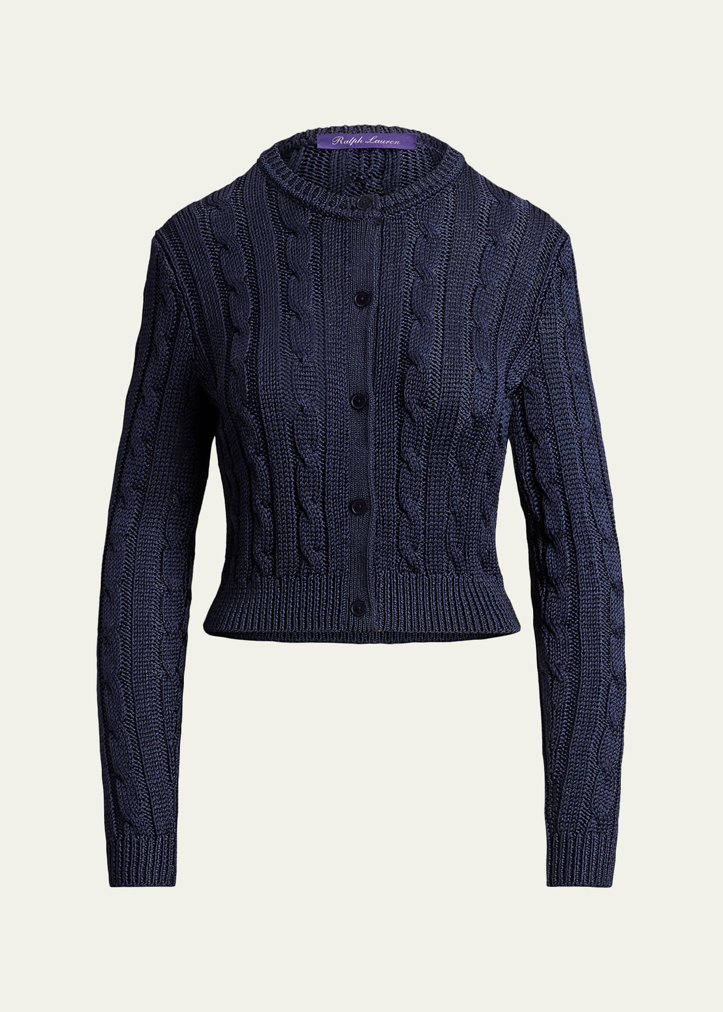 Ralph Lauren Collection Cable-Knit Silk Cropped Cardigan