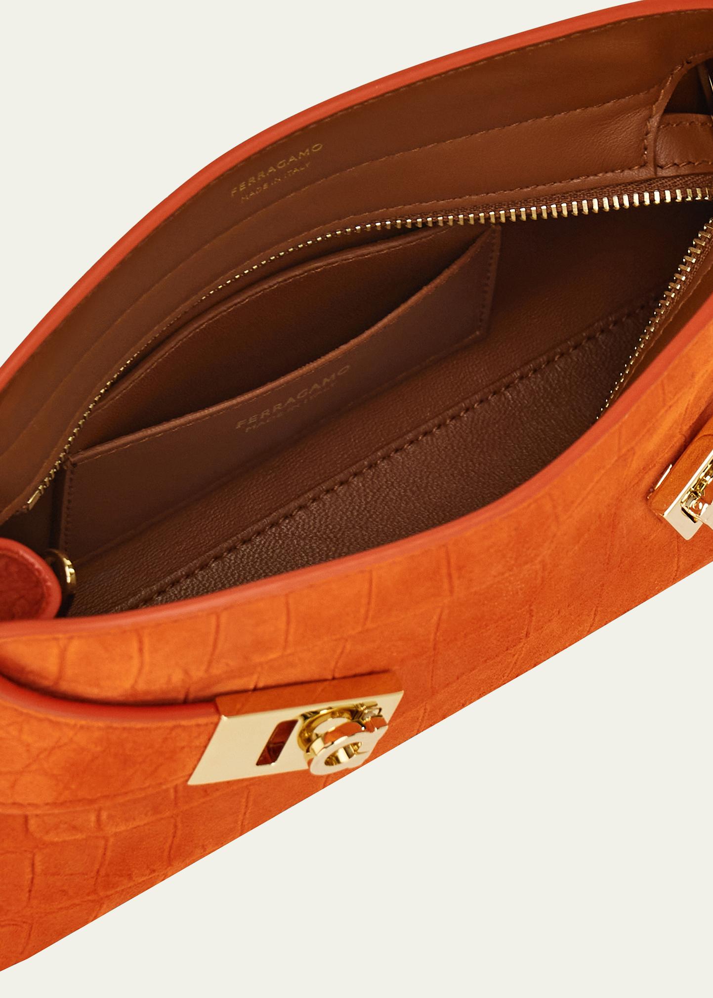 Ferragamo Hug Croc-Embossed Suede Clutch Bag - Bergdorf Goodman