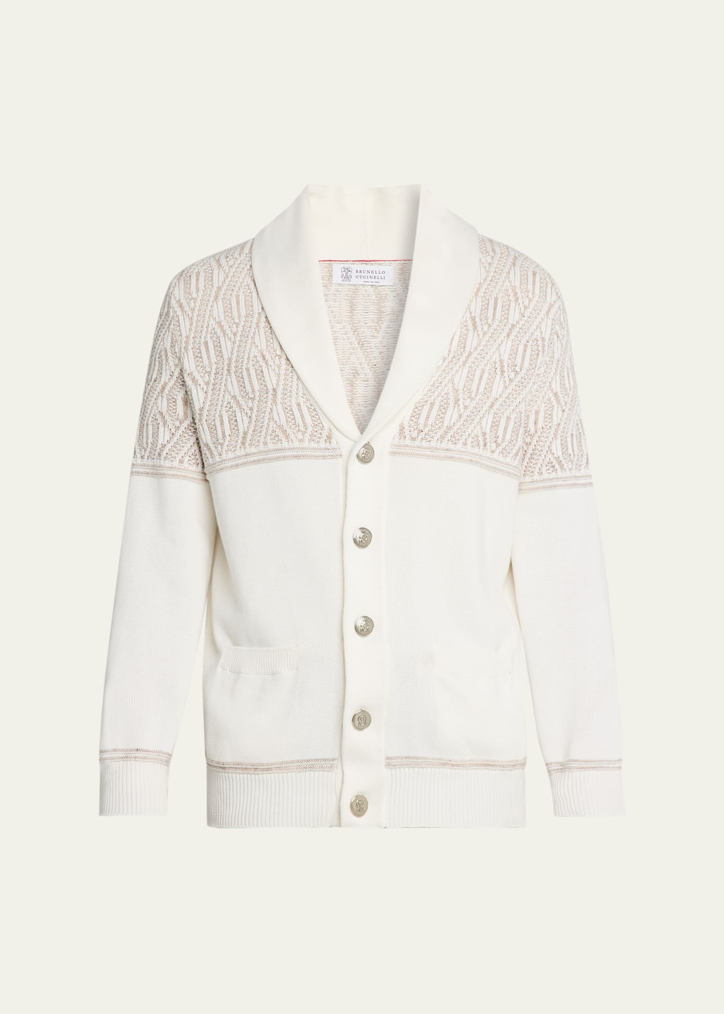 Brunello Cucinelli Men's Cotton Cable Knit Shawl Cardigan
