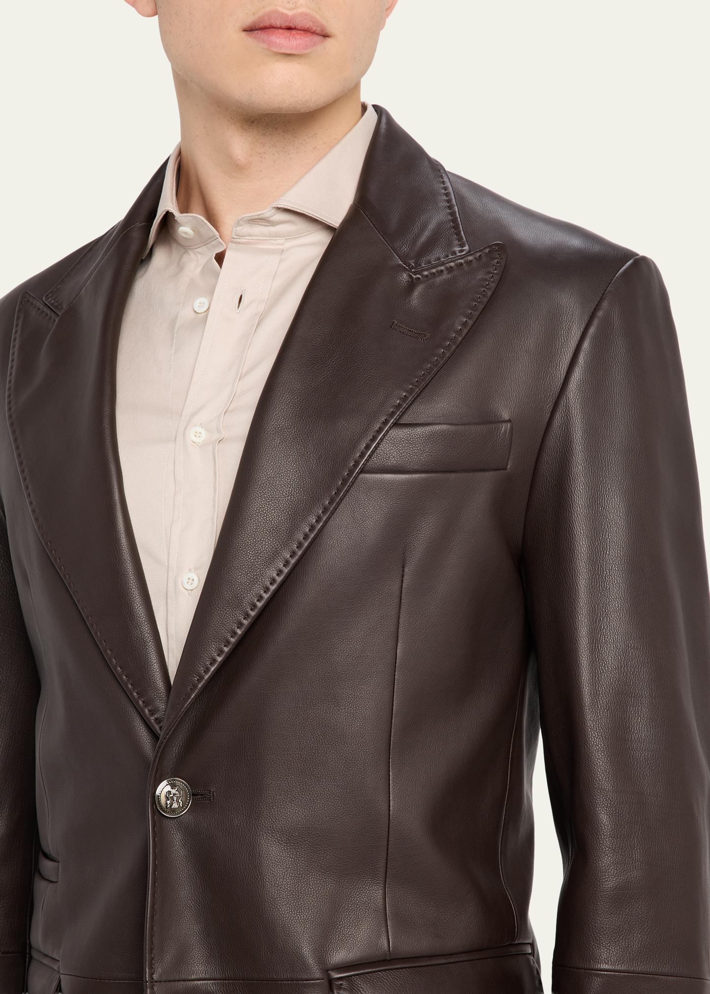 Brunello Cucinelli Men's Matte Calfskin Peak Lapel Blazer