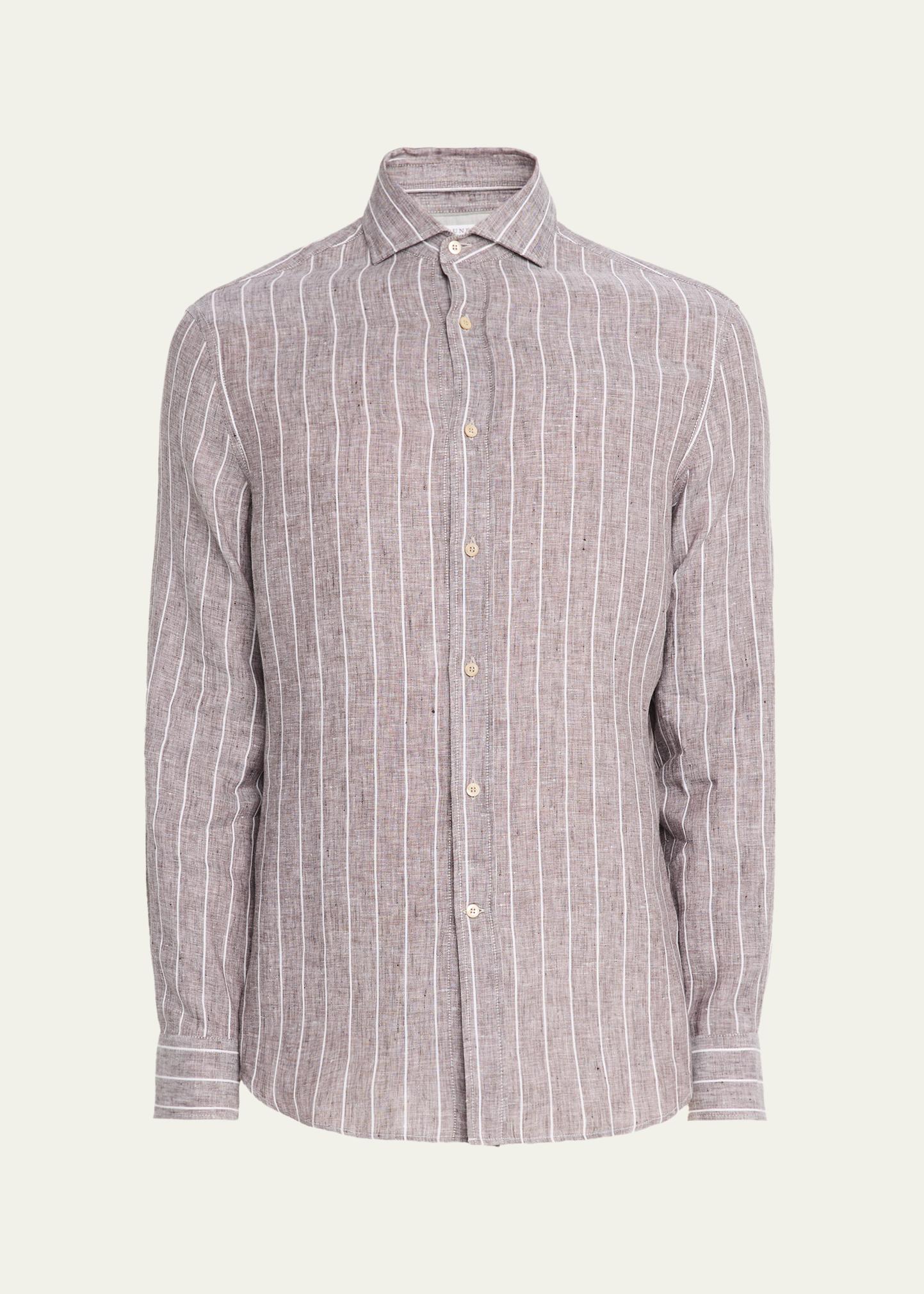 Brunello Cucinelli Men's Pinstripe Linen Button-Down Shirt
