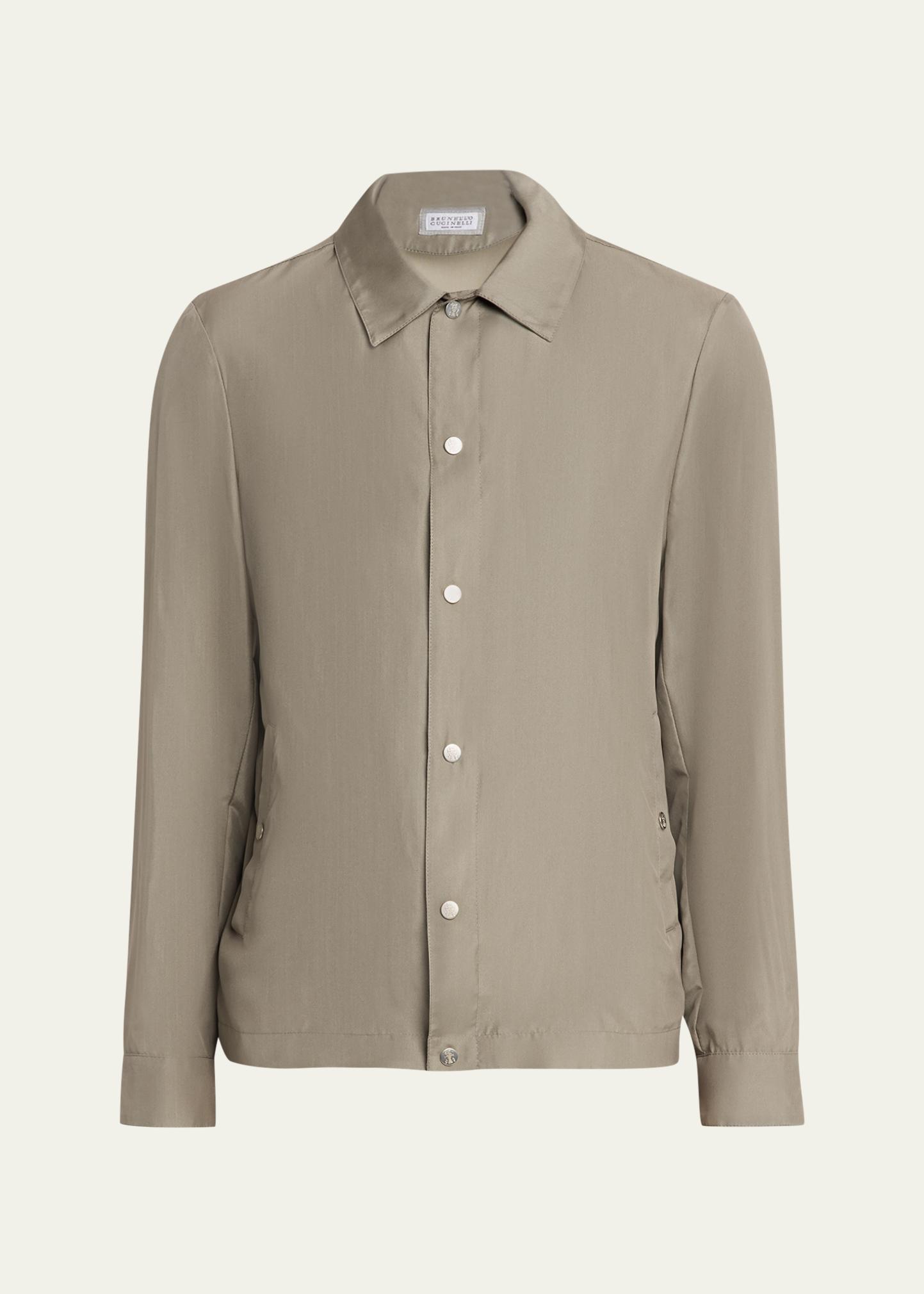 Brunello Cucinelli Men's Silk Blend Snap-Front Shirt Jacket