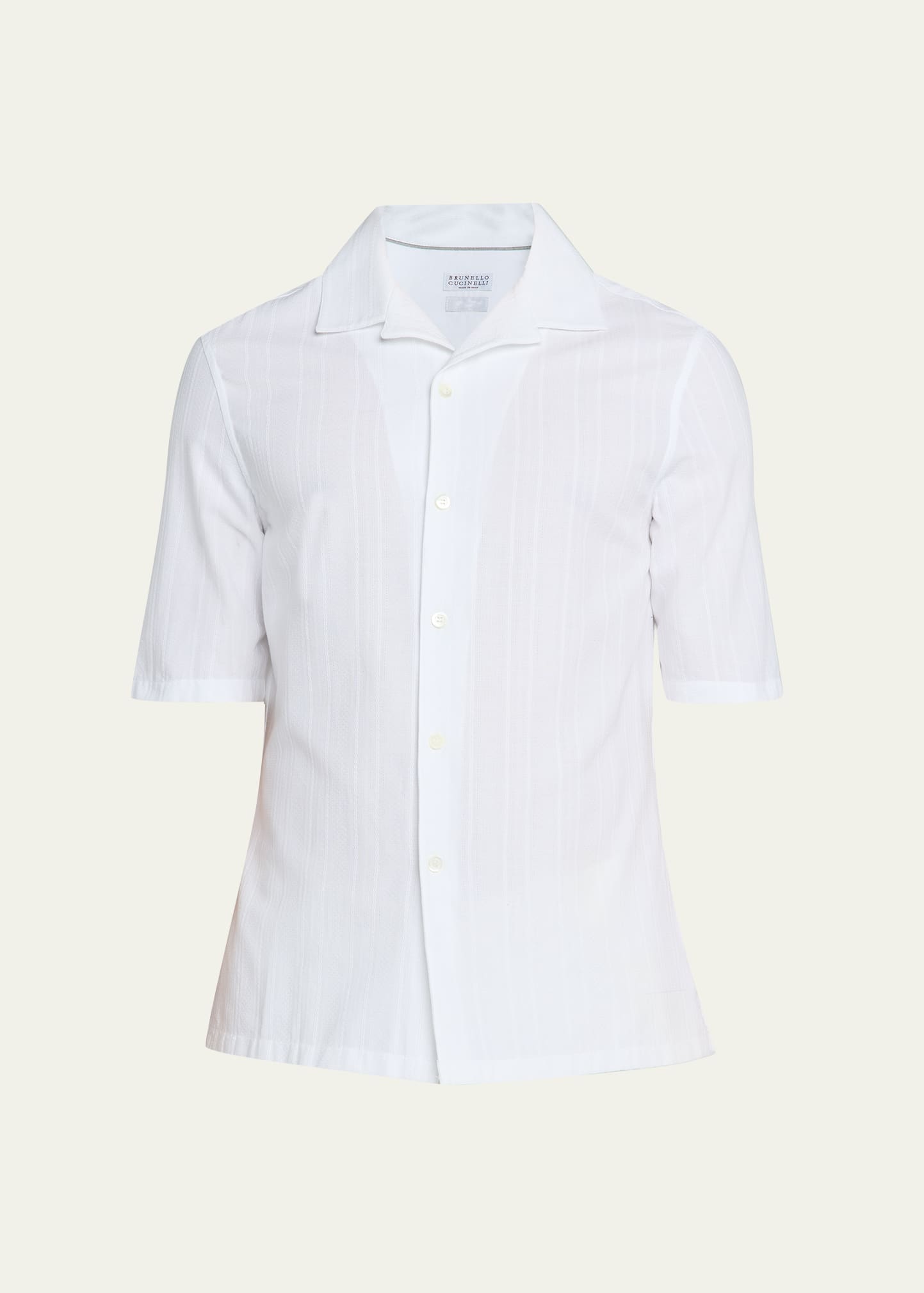 Brunello Cucinelli Men's Linen Stripe Short-Sleeve Shirt