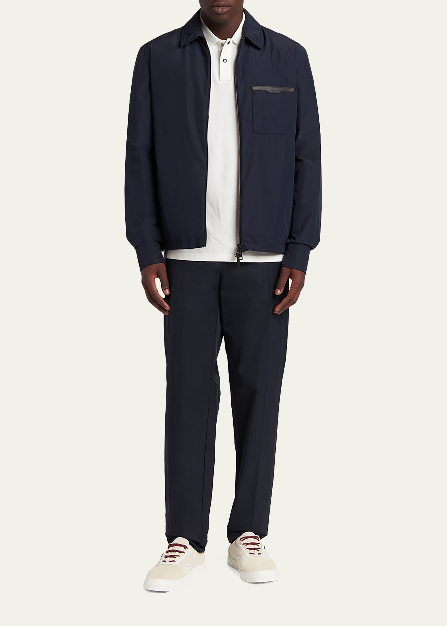 Moncler Men's Nylon Leather-Trim Full-Zip Shirt Jacket - Bergdorf