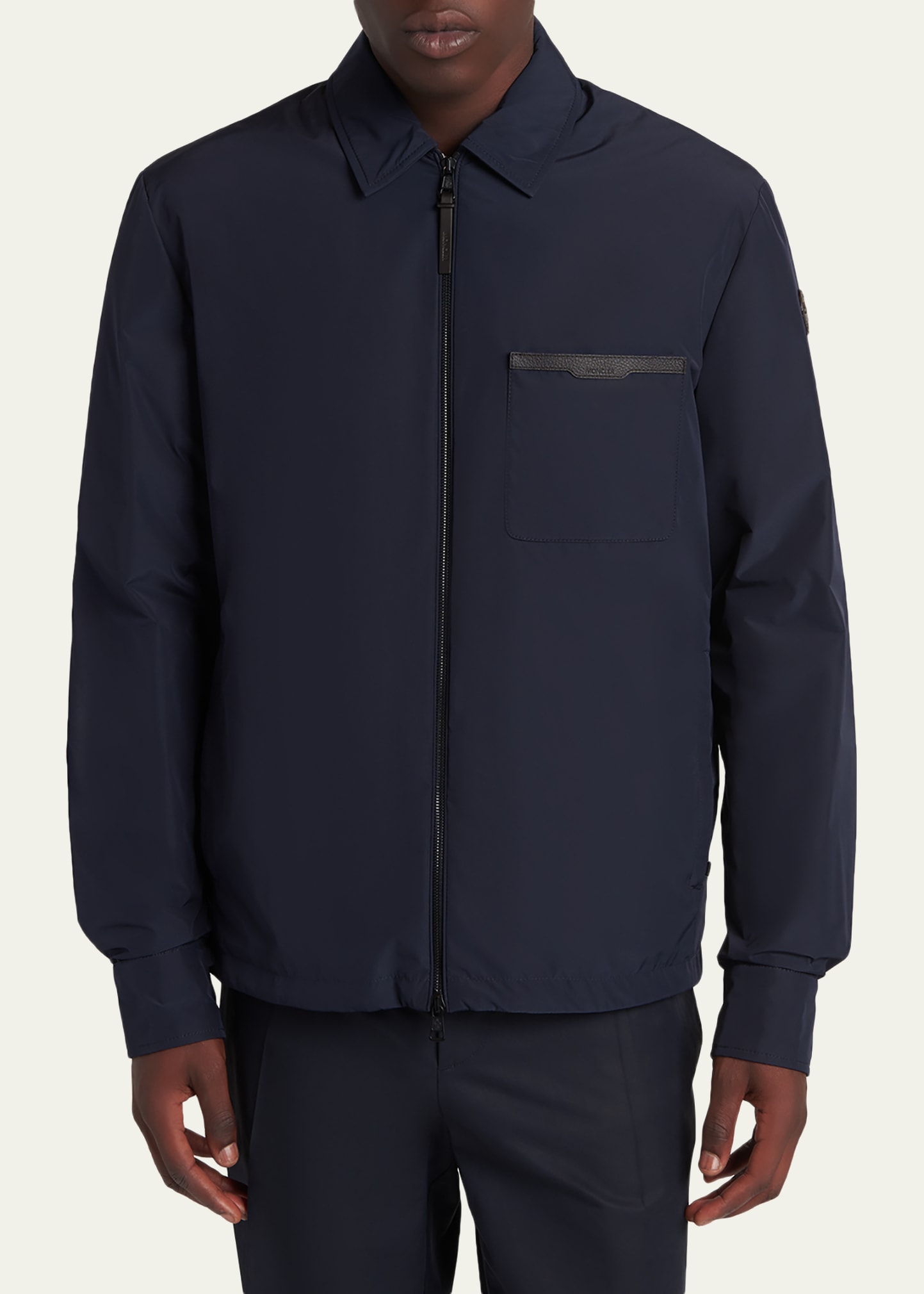 Moncler Men's Nylon Leather-Trim Full-Zip Shirt Jacket - Bergdorf
