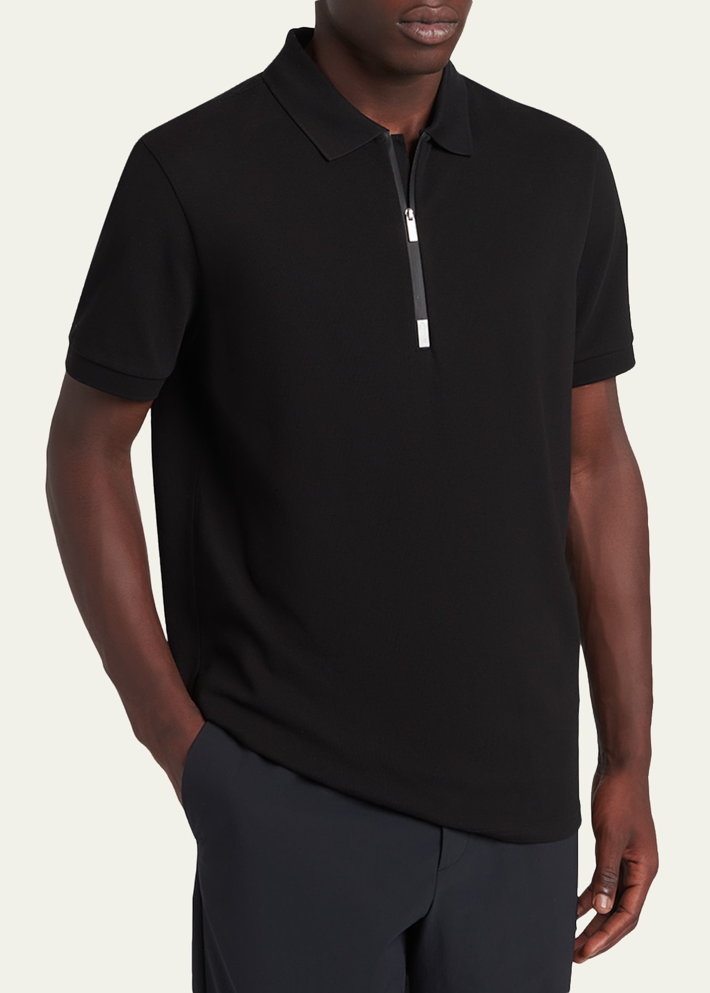 Moncler Men's Logo Cotton Piquet Half-Zip Polo Shirt - Bergdorf