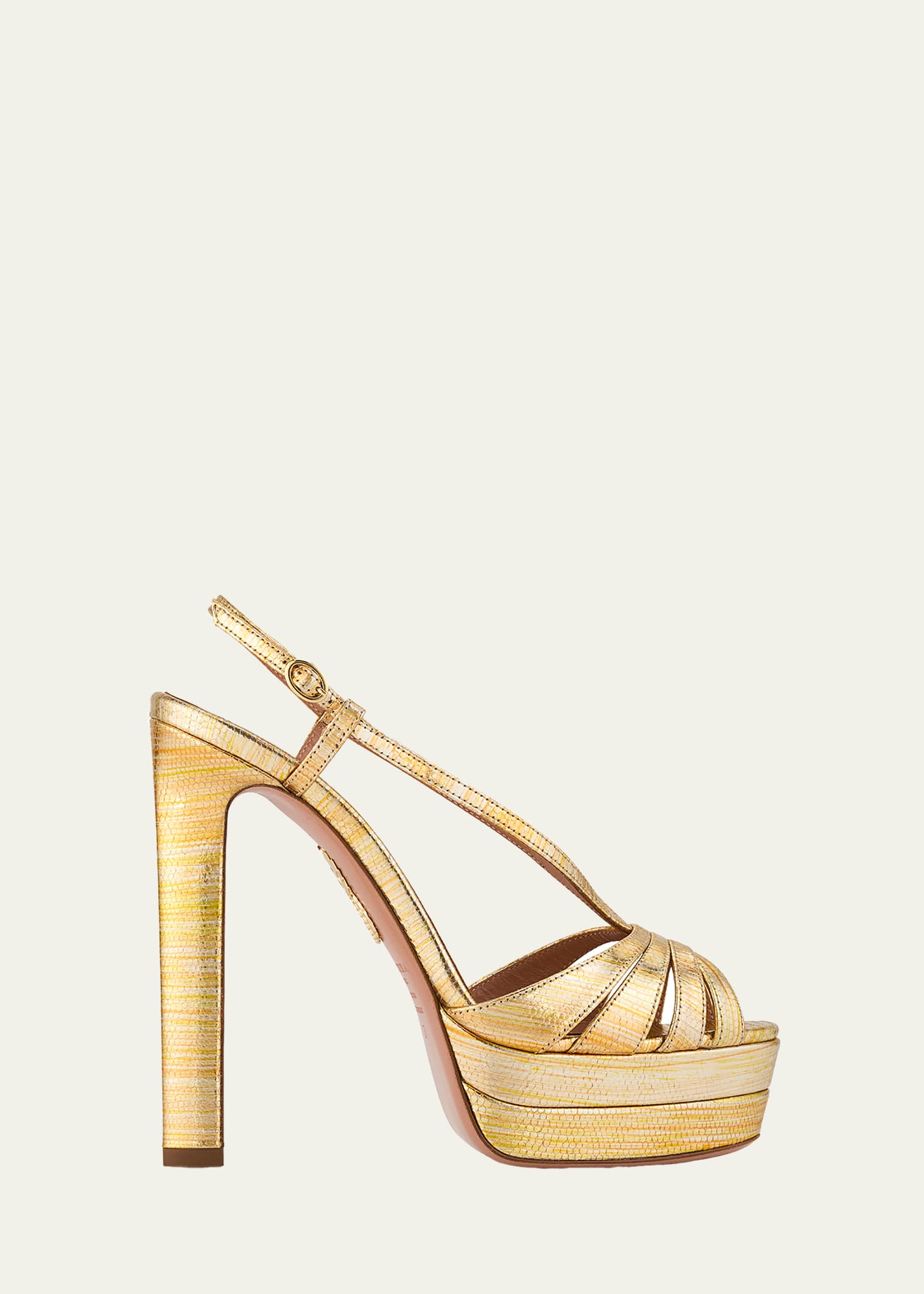 Aquazzura 130mm Aimee Metallic Leather Platform Sandals - Bergdorf
